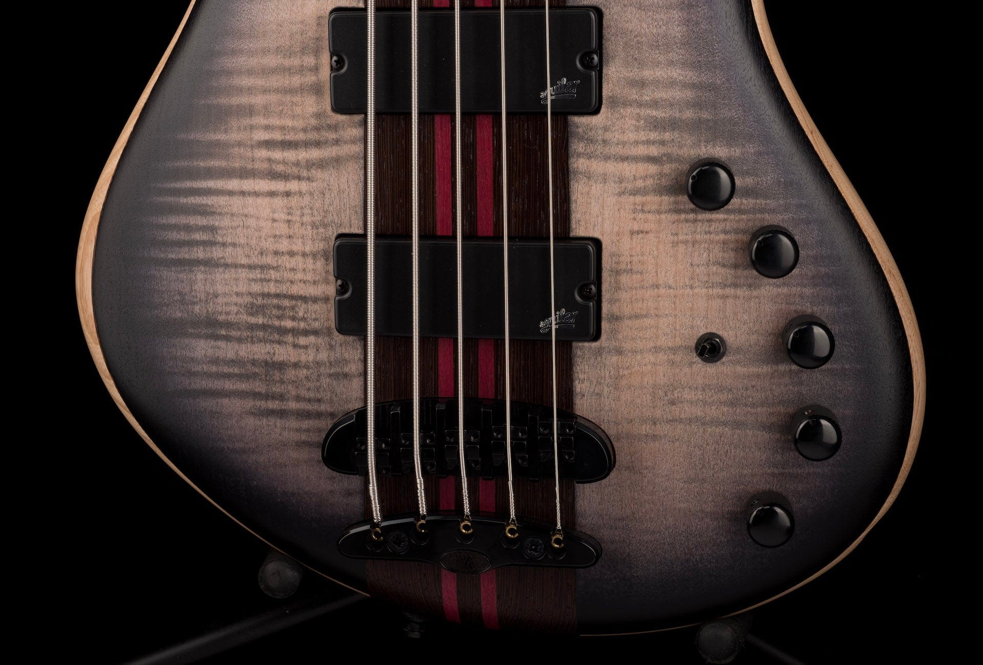 Mayones Patriot Flame Top 5 String Bass Guitar Transparent Jeans Black 2-Tone Burst With Case - Image 5