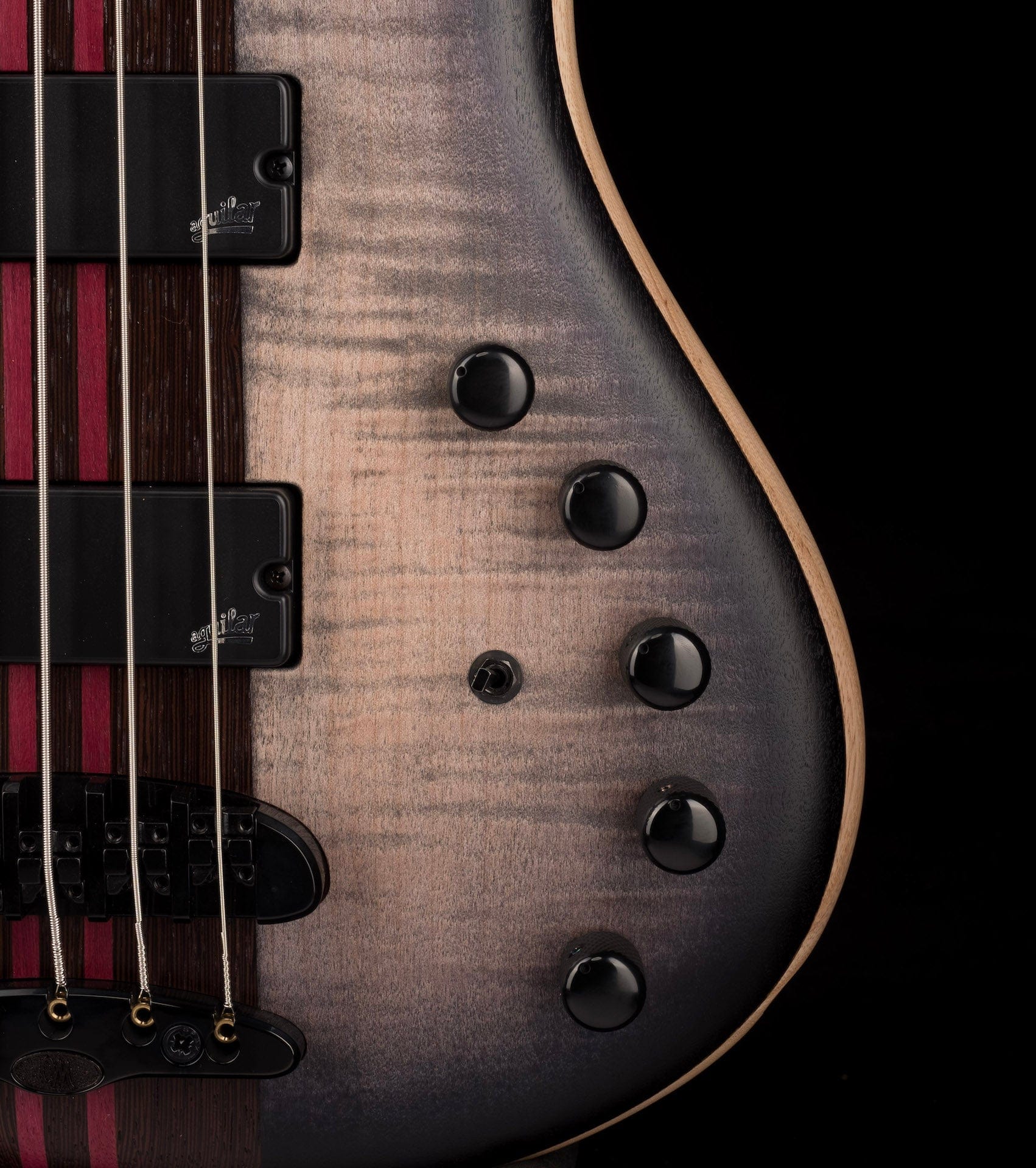 Mayones Patriot Flame Top 5 String Bass Guitar Transparent Jeans Black 2-Tone Burst With Case - Image 8