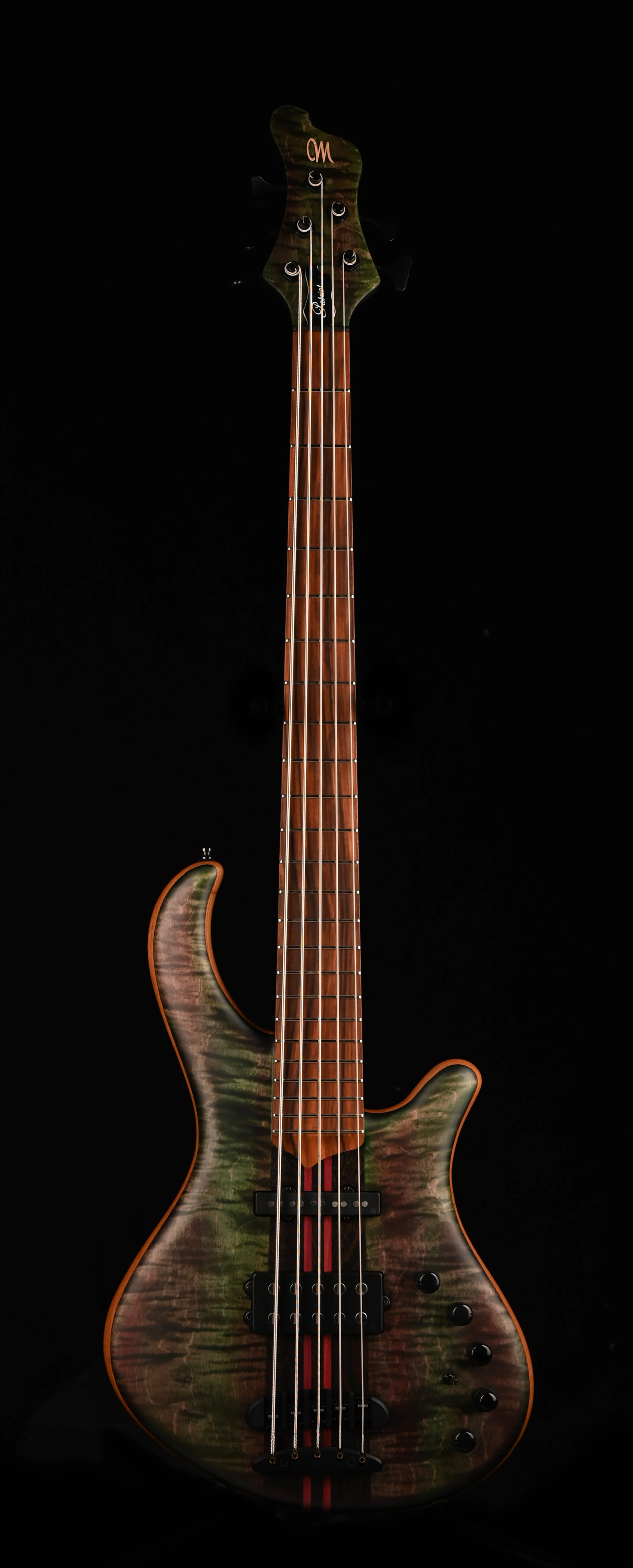 Mayones Patriot Tank 5 String Bass Guitar Flame Top Transparent Green with Case - Image 2