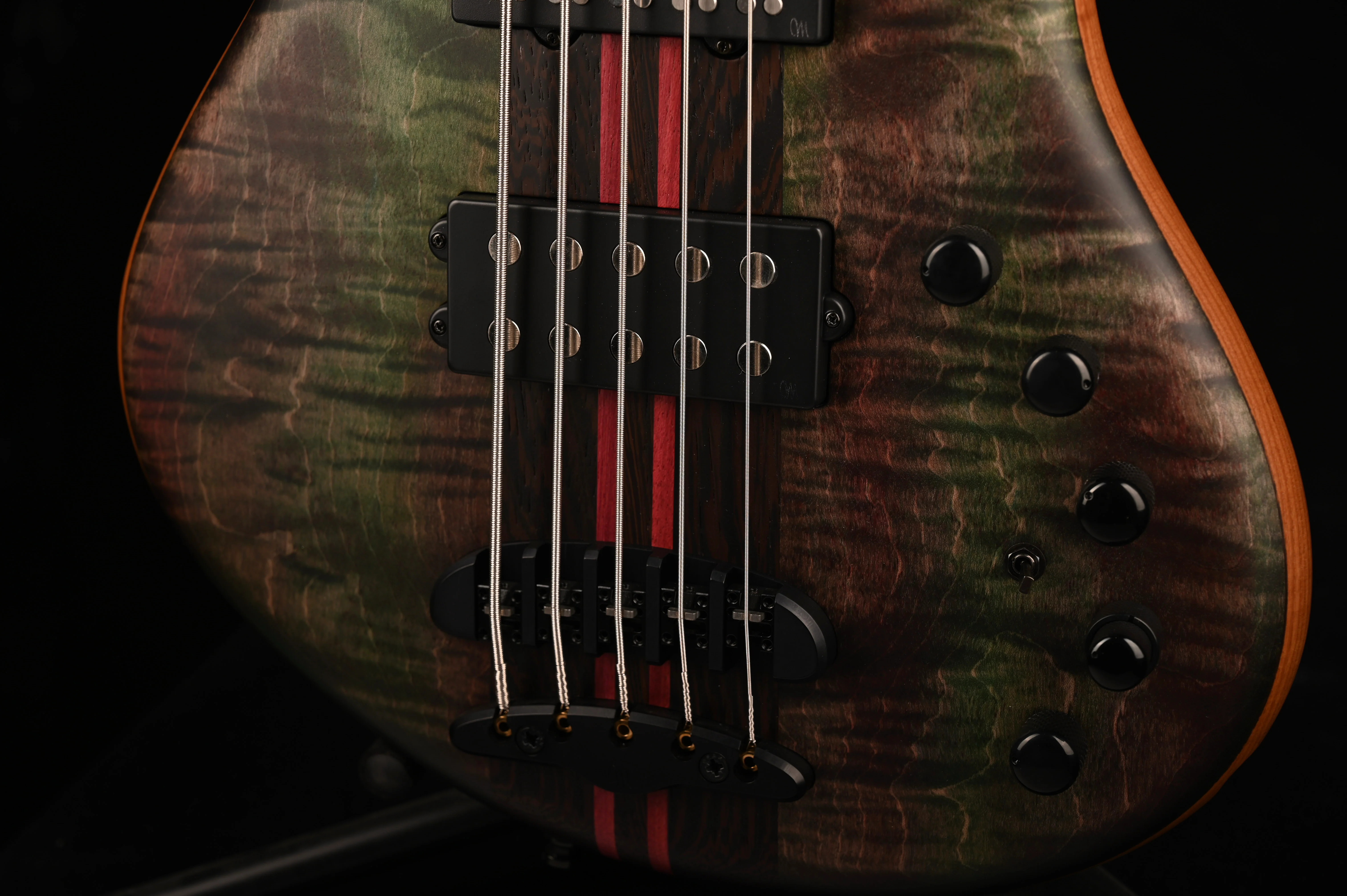 Mayones Patriot Tank 5 String Bass Guitar Flame Top Transparent Green with Case - Image 4