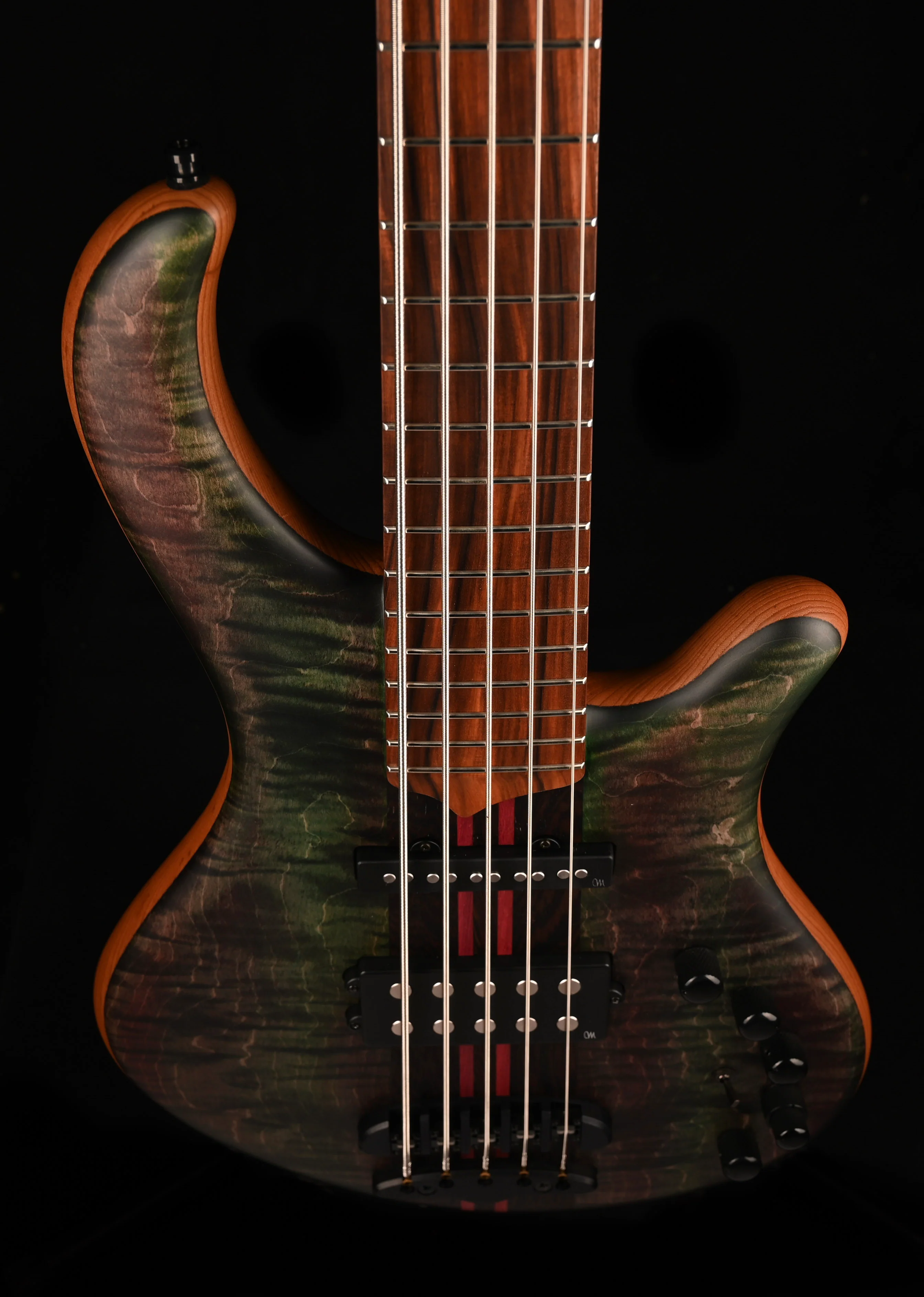 Mayones Patriot Tank 5 String Bass Guitar Flame Top Transparent Green with Case - Image 6