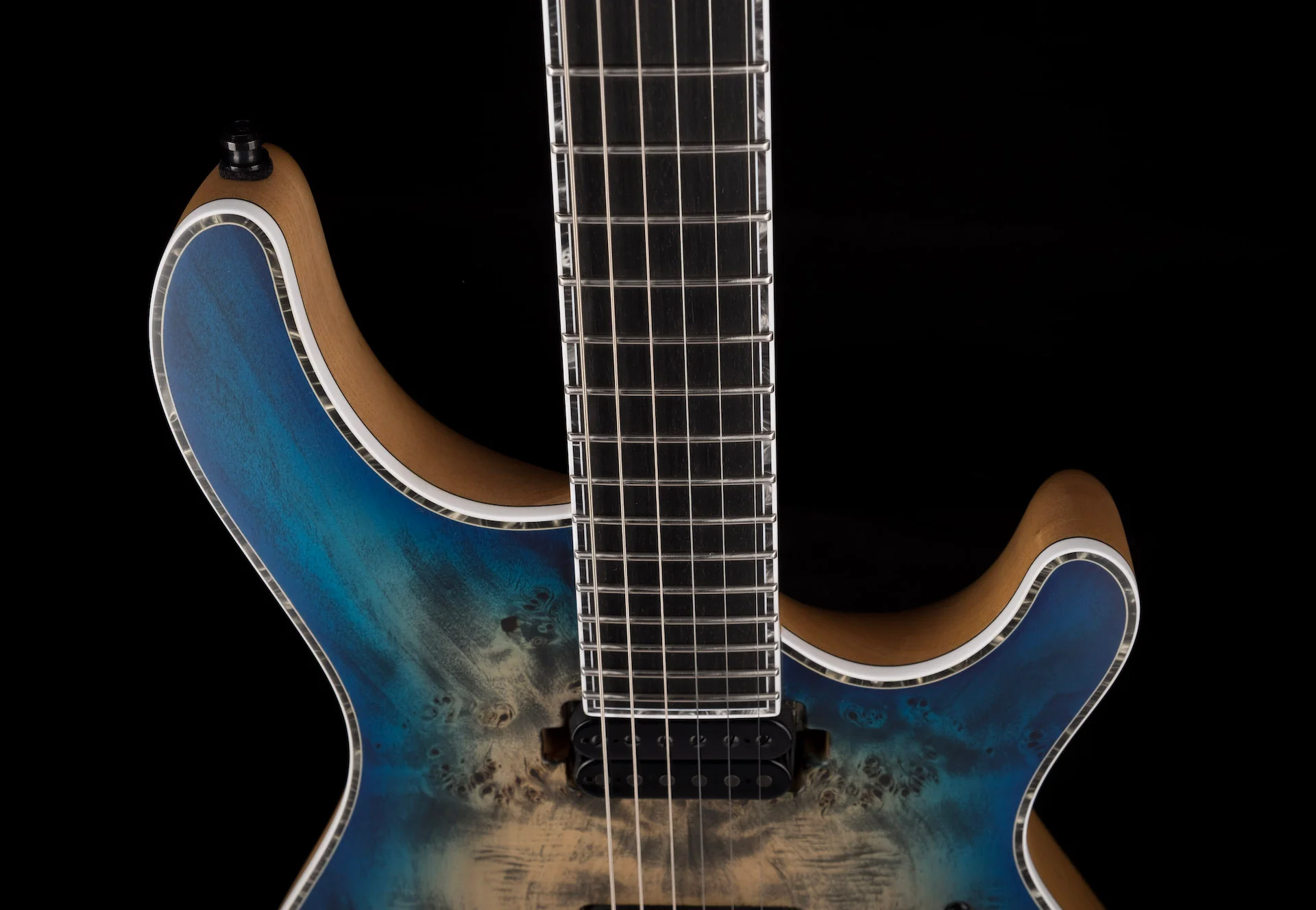 Mayones Regius 4Ever 6 String 3A Grade Eye Poplar Top Jeans Black Three Tone Blue Burst Satine Finish - Image 3