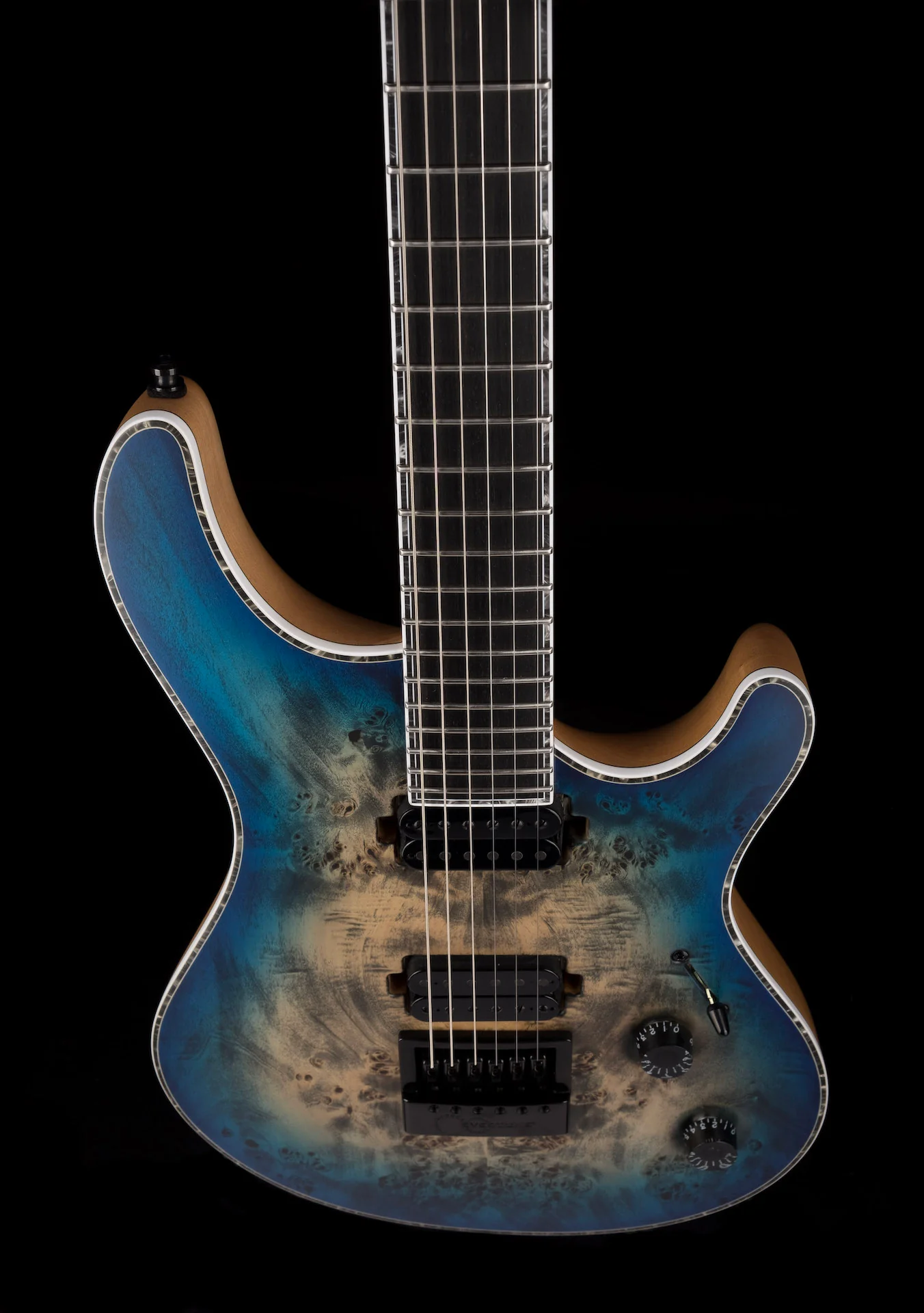Mayones Regius 4Ever 6 String 3A Grade Eye Poplar Top Jeans Black Three Tone Blue Burst Satine Finish - Image 4
