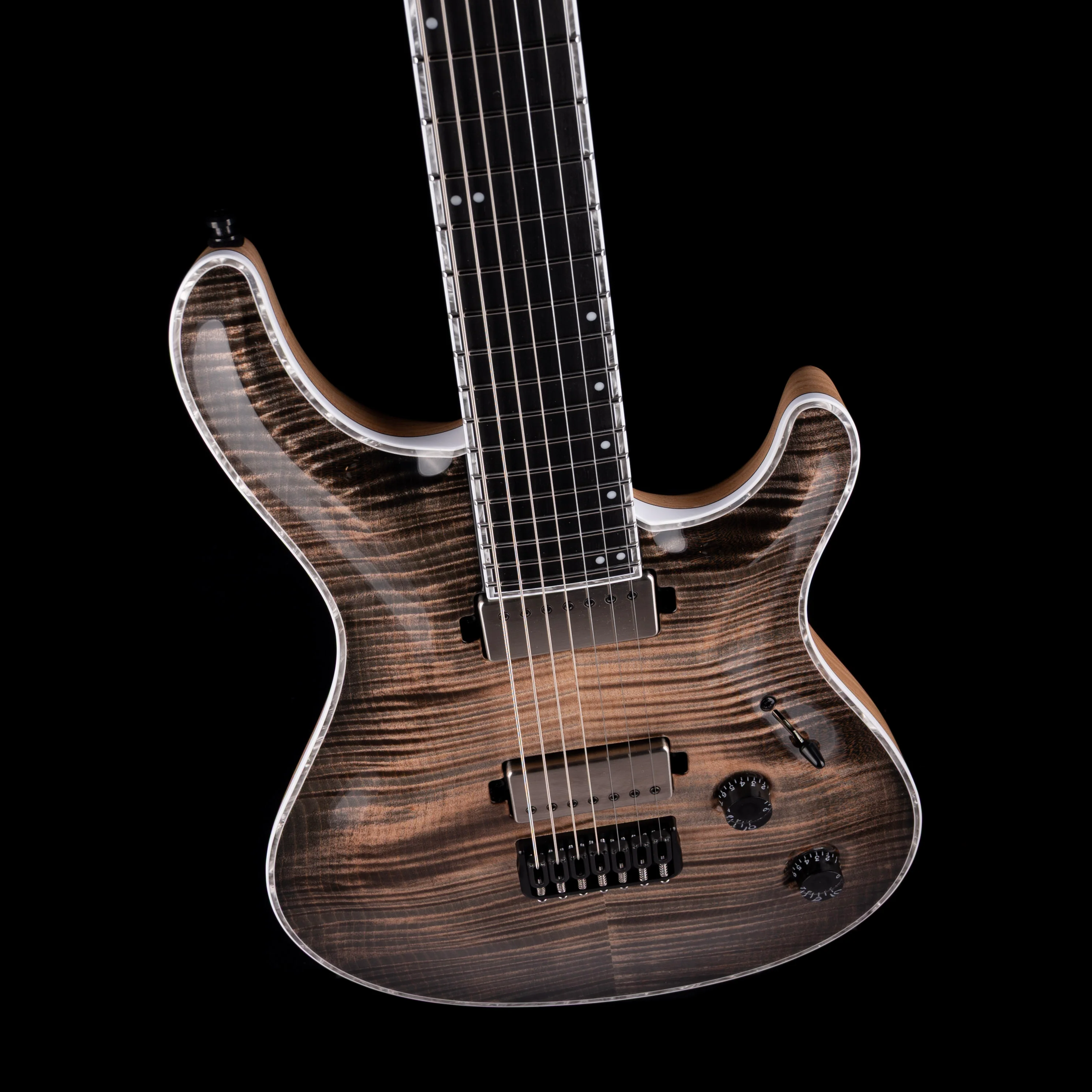 Mayones Regius 7 Baritone 27" Scale 4A Flame Maple Top Black Feather - Image 3