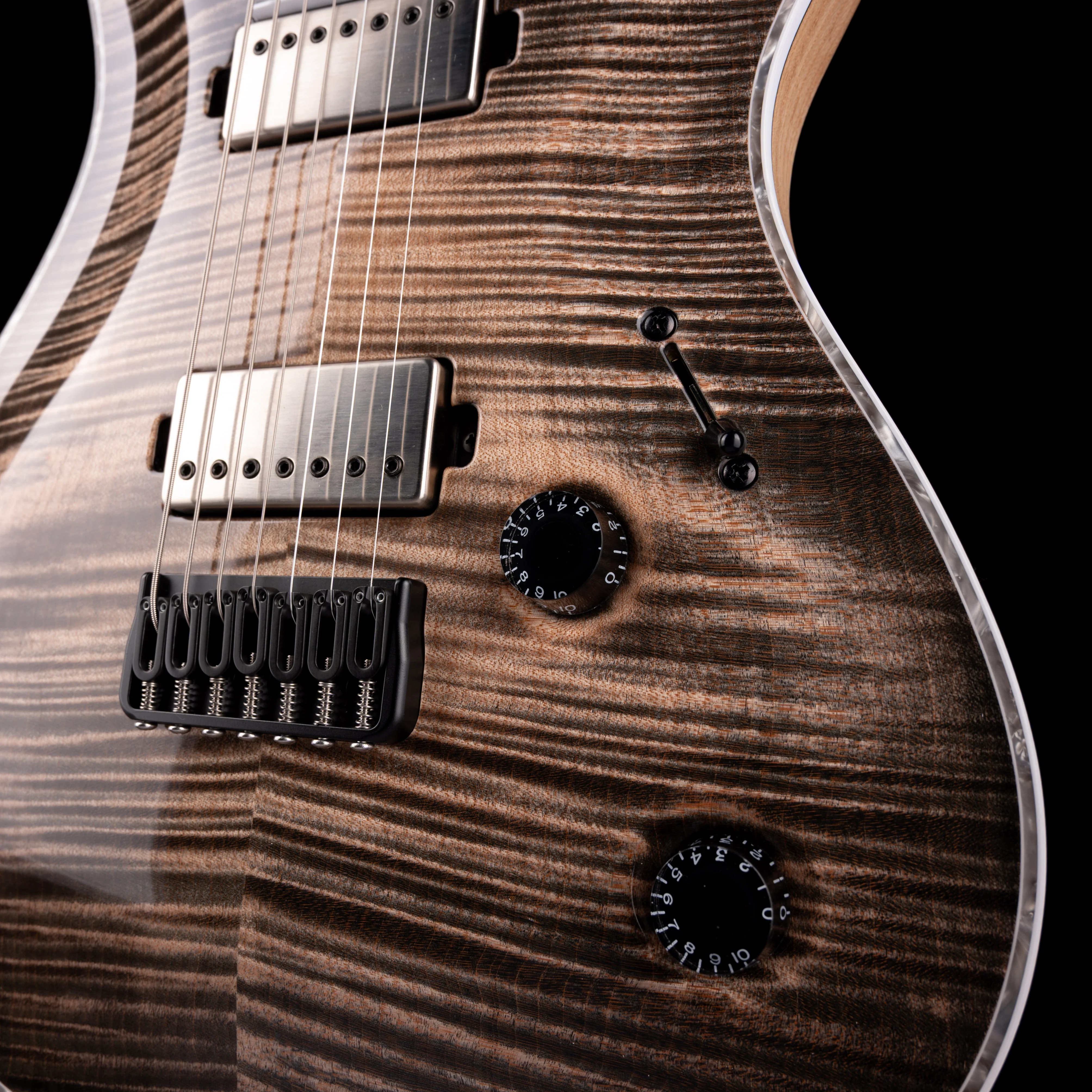 Mayones Regius 7 Baritone 27" Scale 4A Flame Maple Top Black Feather - Image 5
