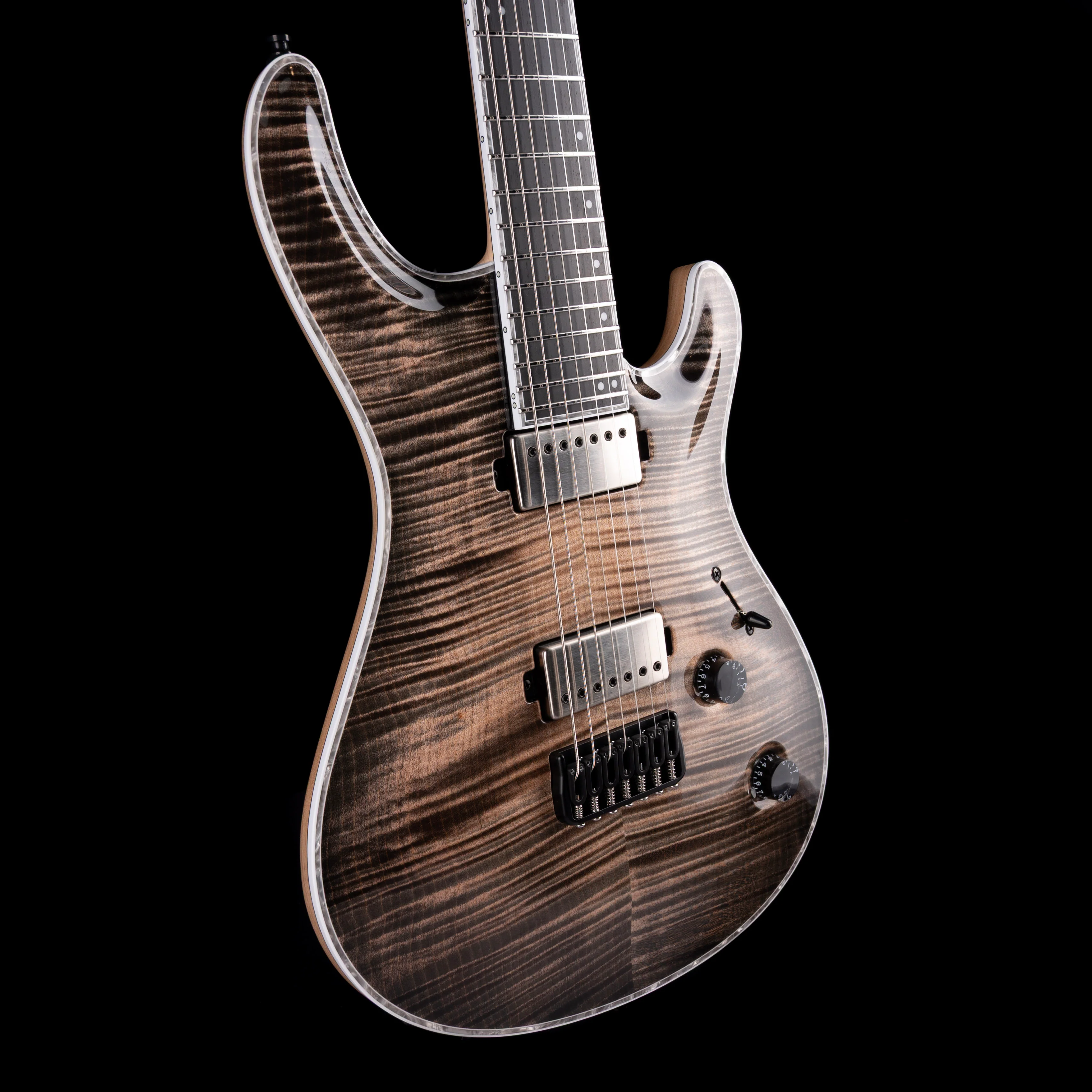 Mayones Regius 7 Baritone 27" Scale 4A Flame Maple Top Black Feather - Image 6