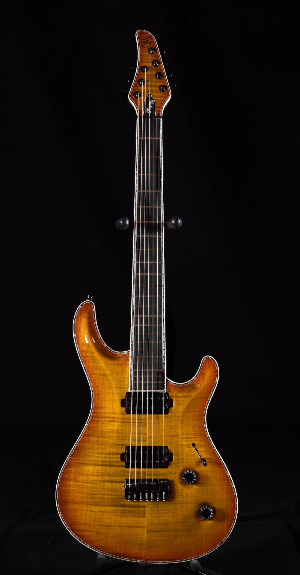 Mayones Regius Core 7 String Baritone 27" Scale Jeans Black Orange Burst Electric Guitar - Image 2