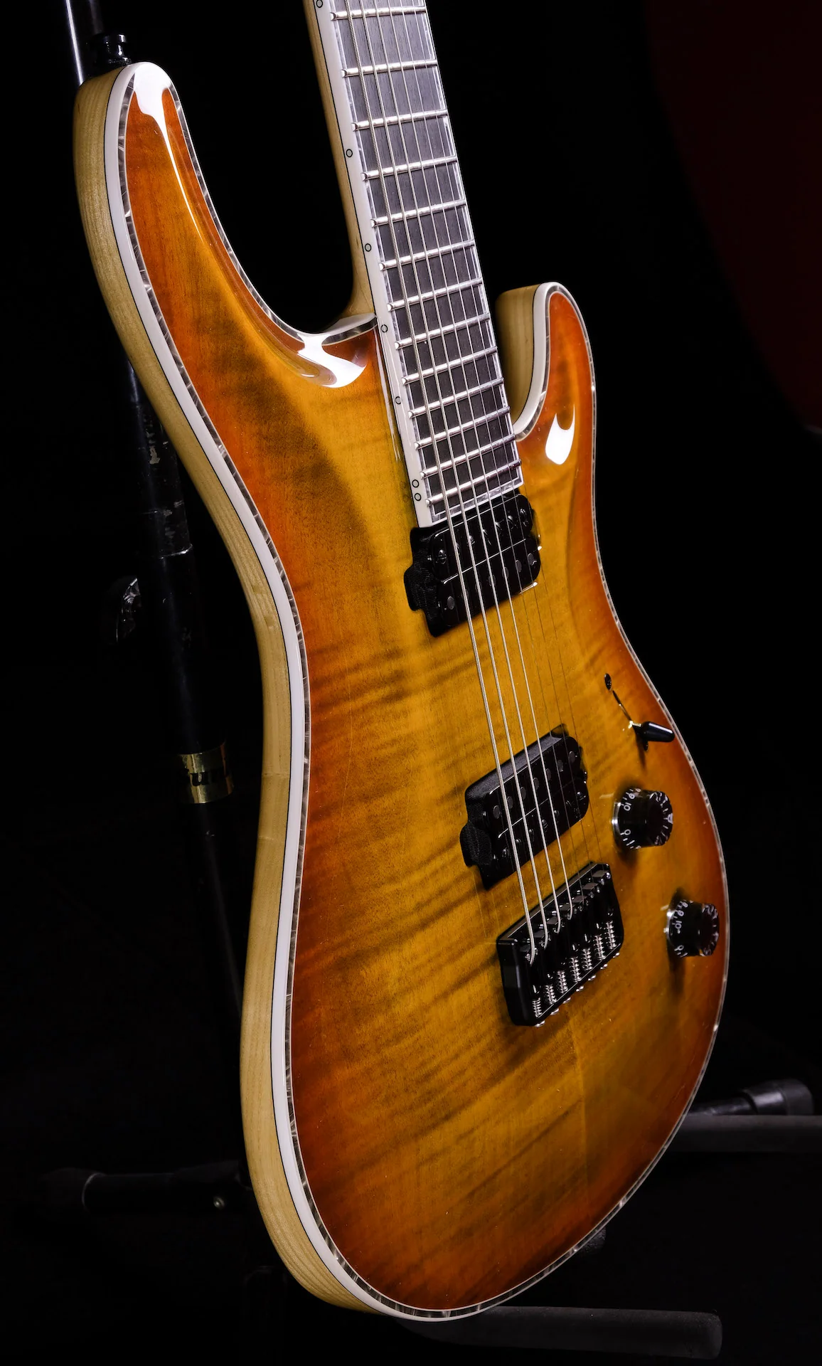 Mayones Regius Core 7 String Baritone 27" Scale Jeans Black Orange Burst Electric Guitar - Image 6