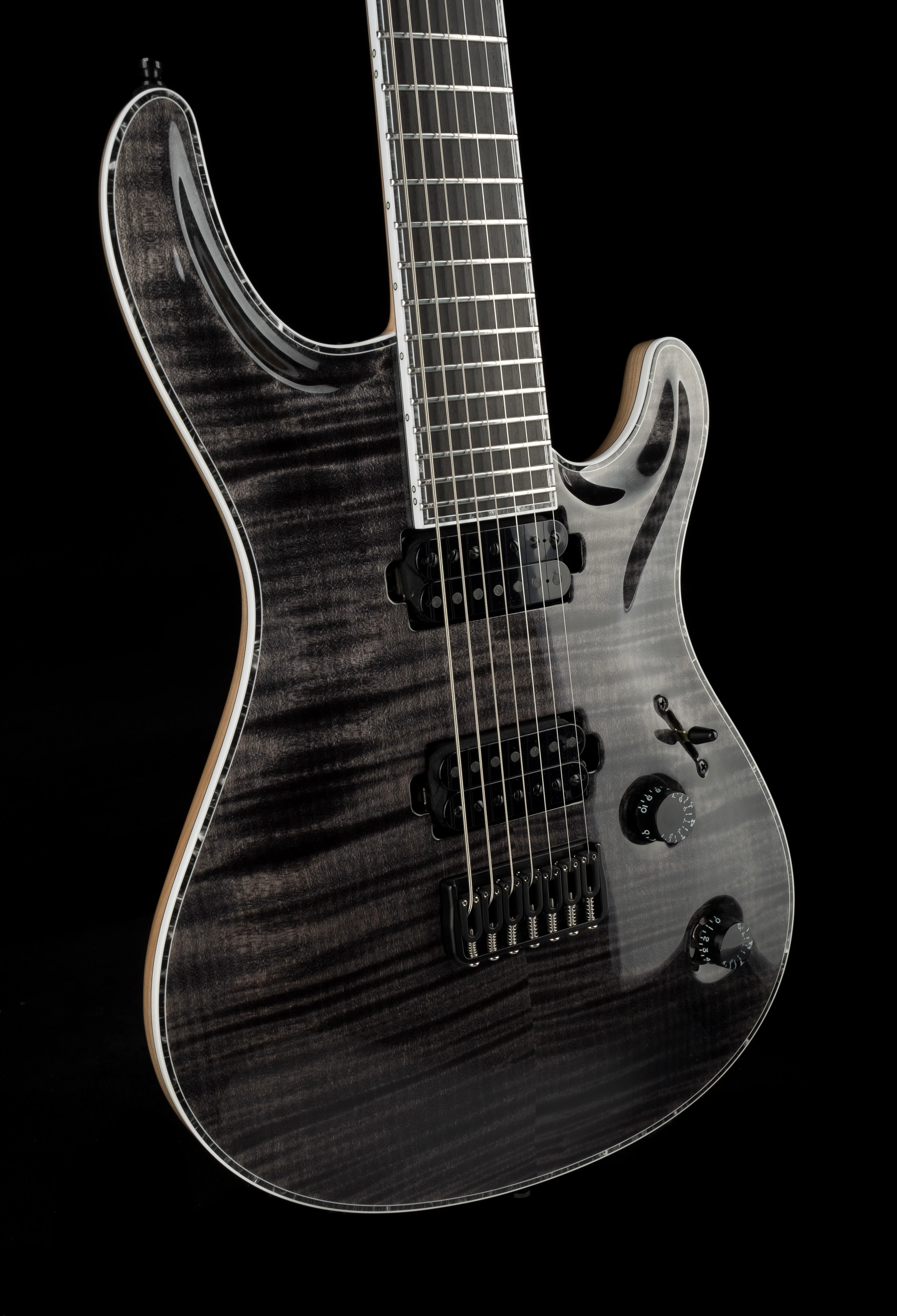Mayones Regius Core 7 String Flame Top Trans Graphite Gloss Finish Guitar With Case - Image 10