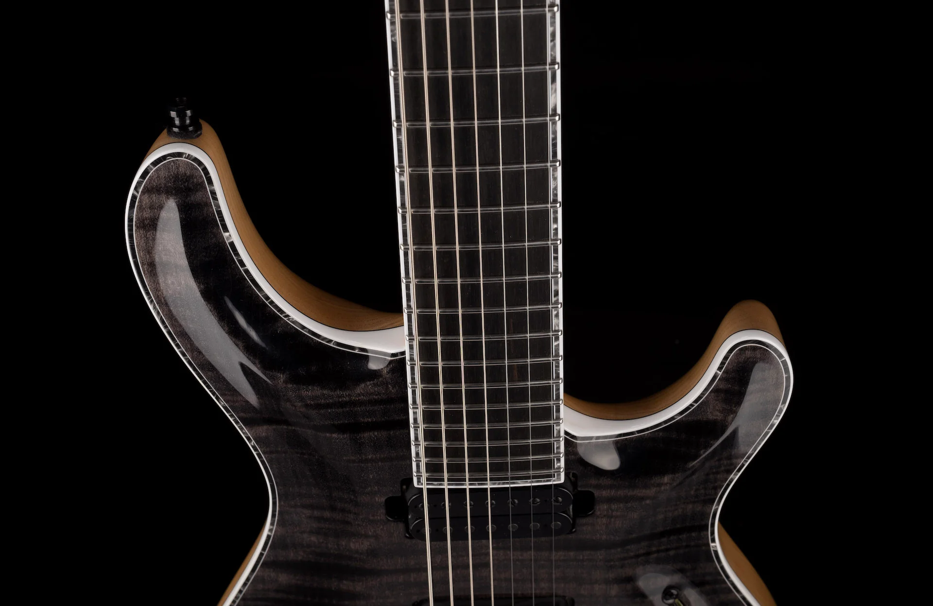 Mayones Regius Core 7 String Flame Top Trans Graphite Gloss Finish Guitar With Case - Image 3