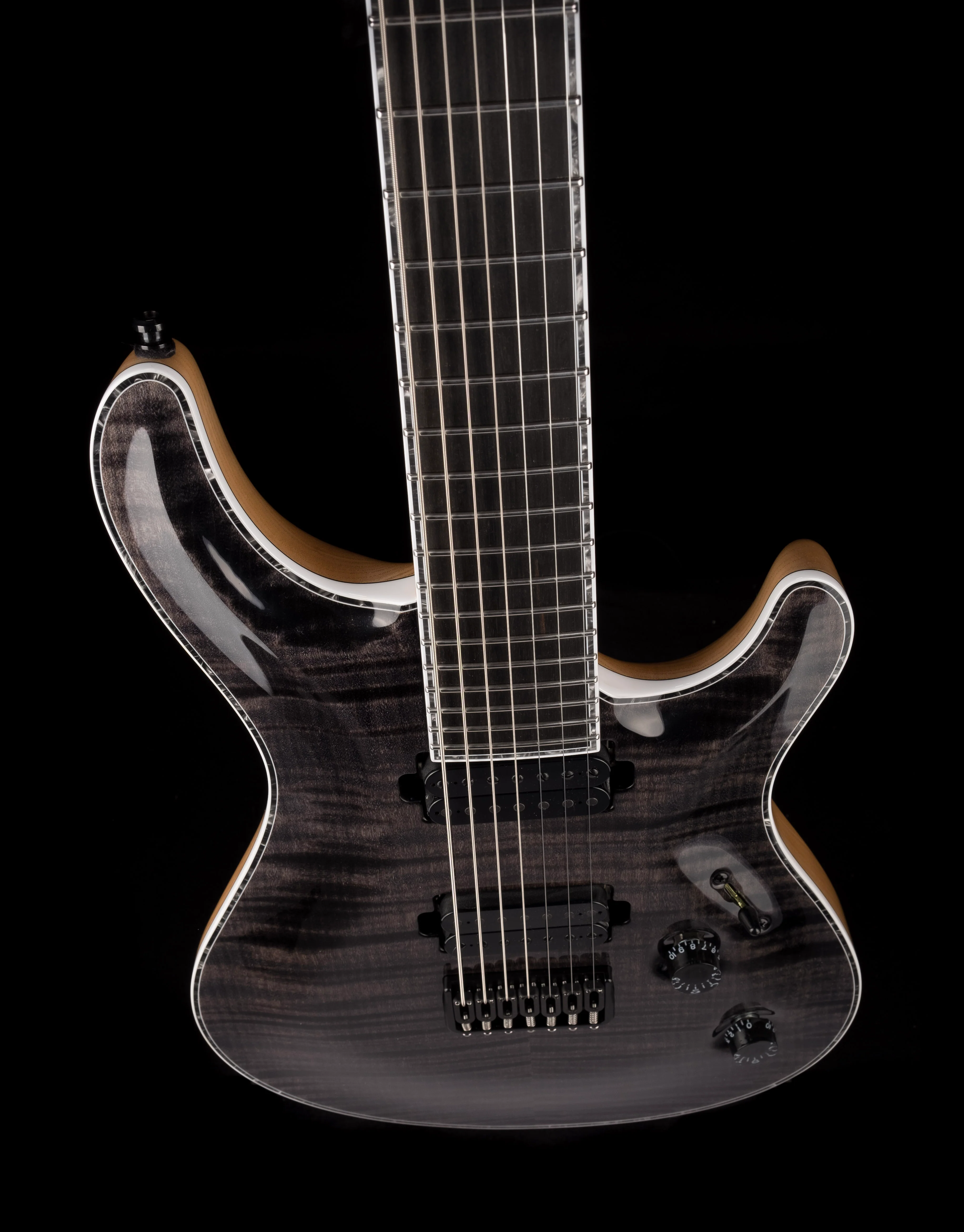 Mayones Regius Core 7 String Flame Top Trans Graphite Gloss Finish Guitar With Case - Image 4