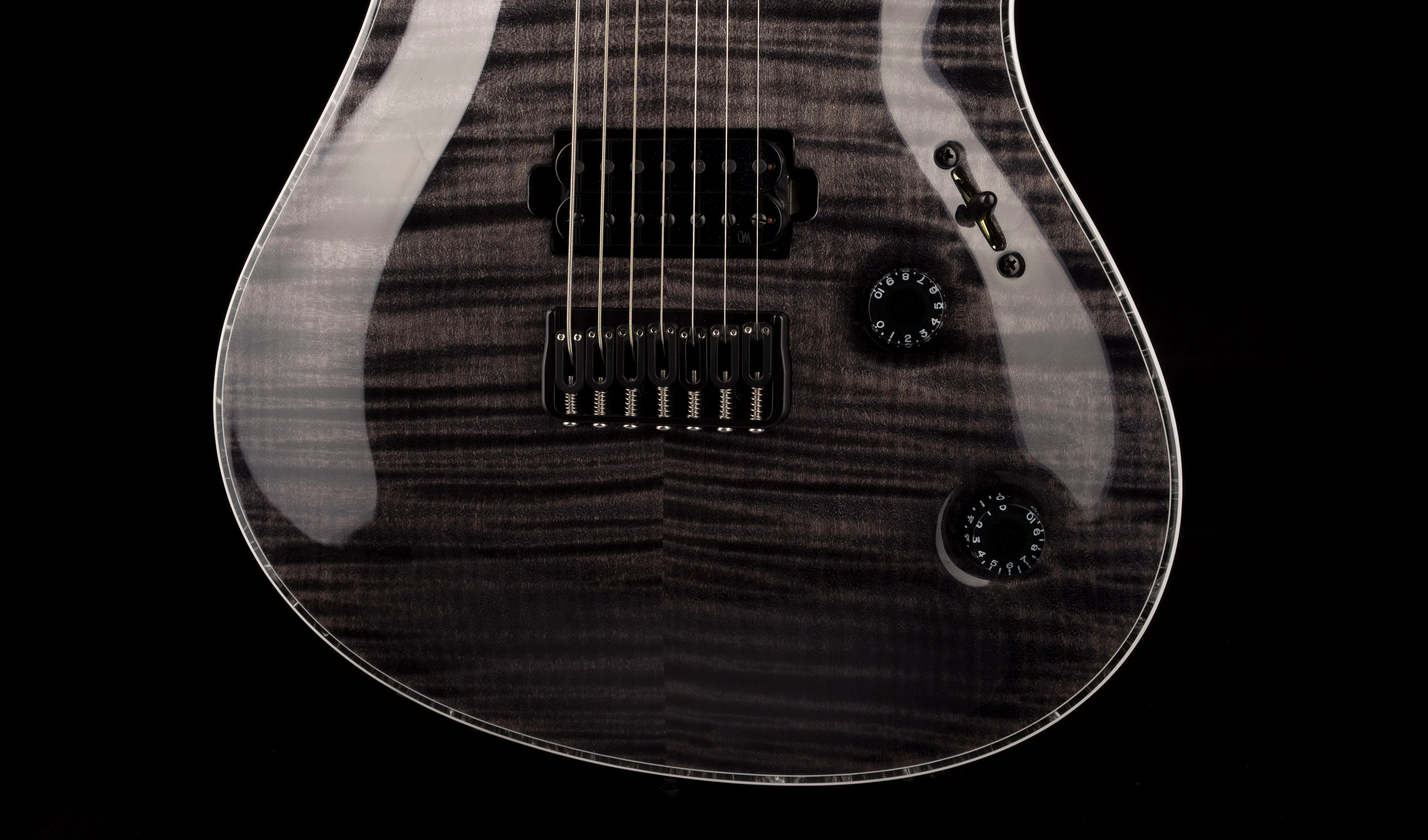 Mayones Regius Core 7 String Flame Top Trans Graphite Gloss Finish Guitar With Case - Image 5