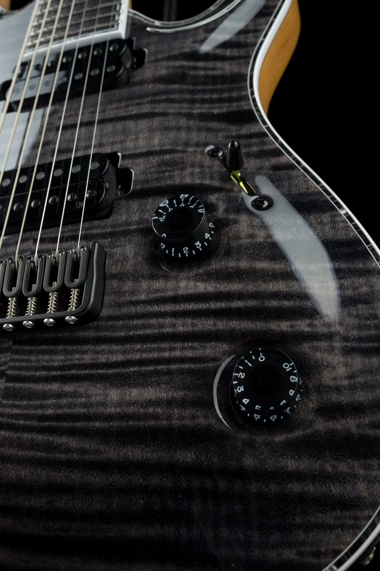 Mayones Regius Core 7 String Flame Top Trans Graphite Gloss Finish Guitar With Case - Image 8