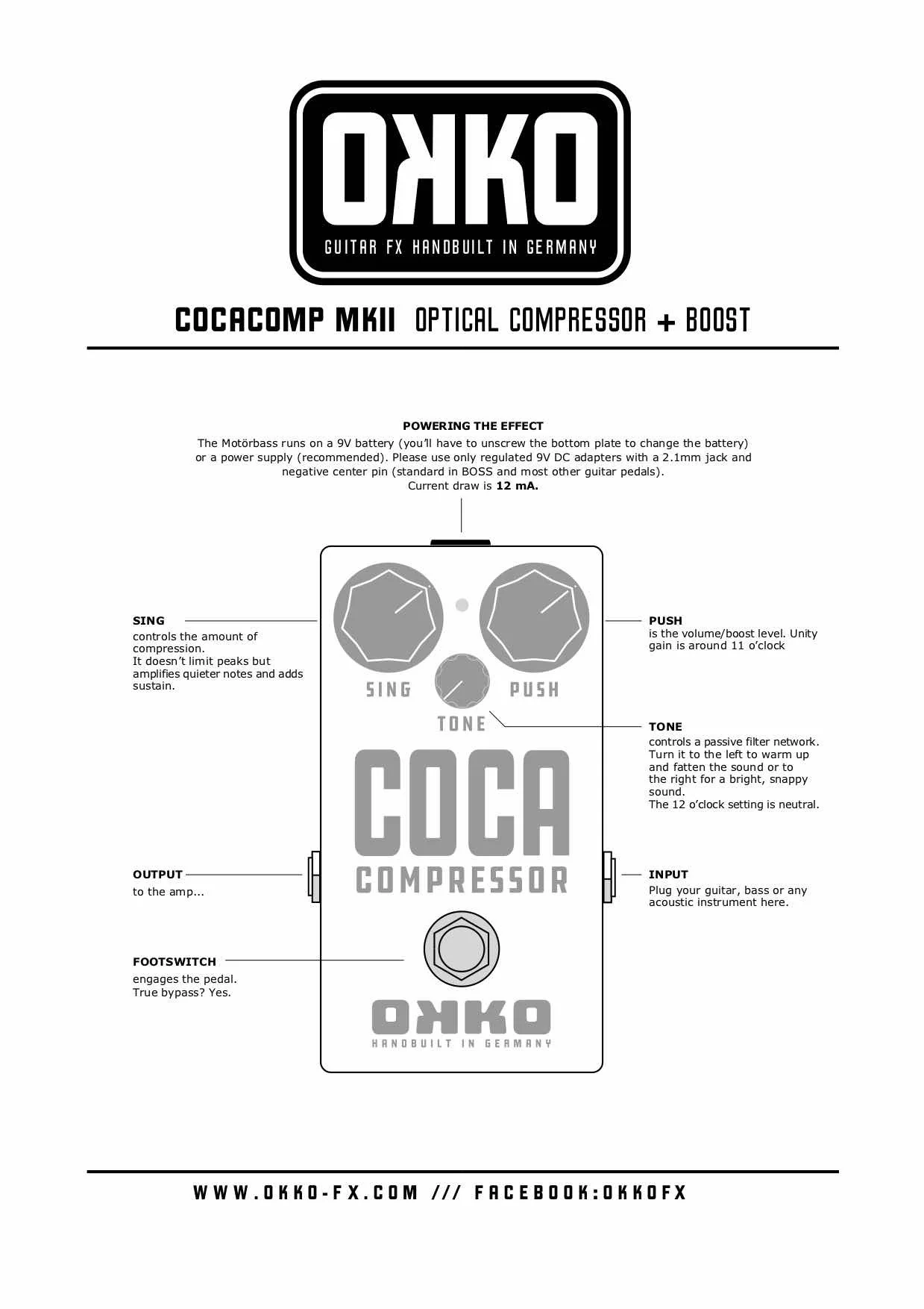 Okko FX Coca Comp Mk II Compressor Boost Guitar Pedal - Image 3