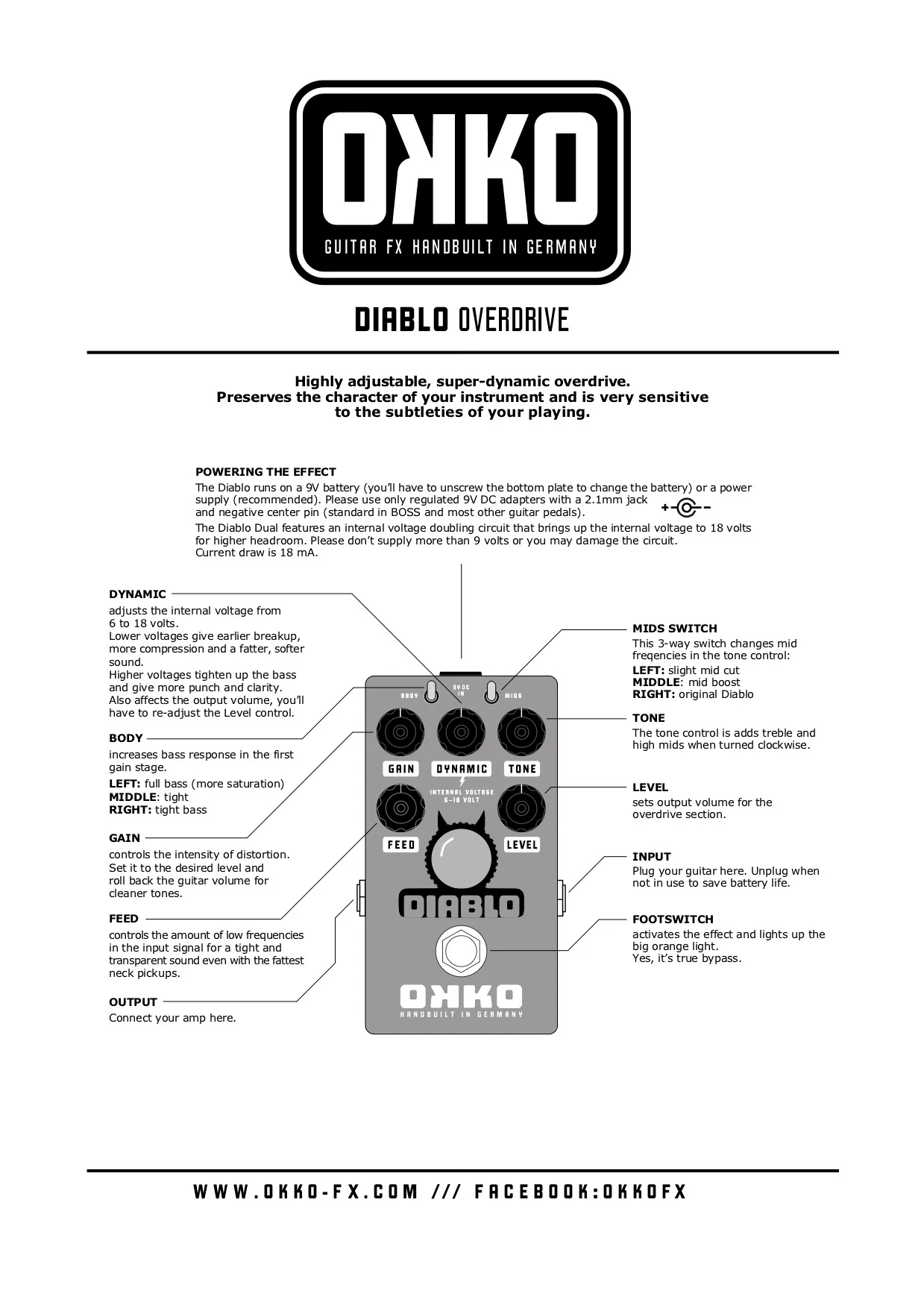 Okko FX Diablo Single Channel Overdrive Guitar Pedal - Image 3