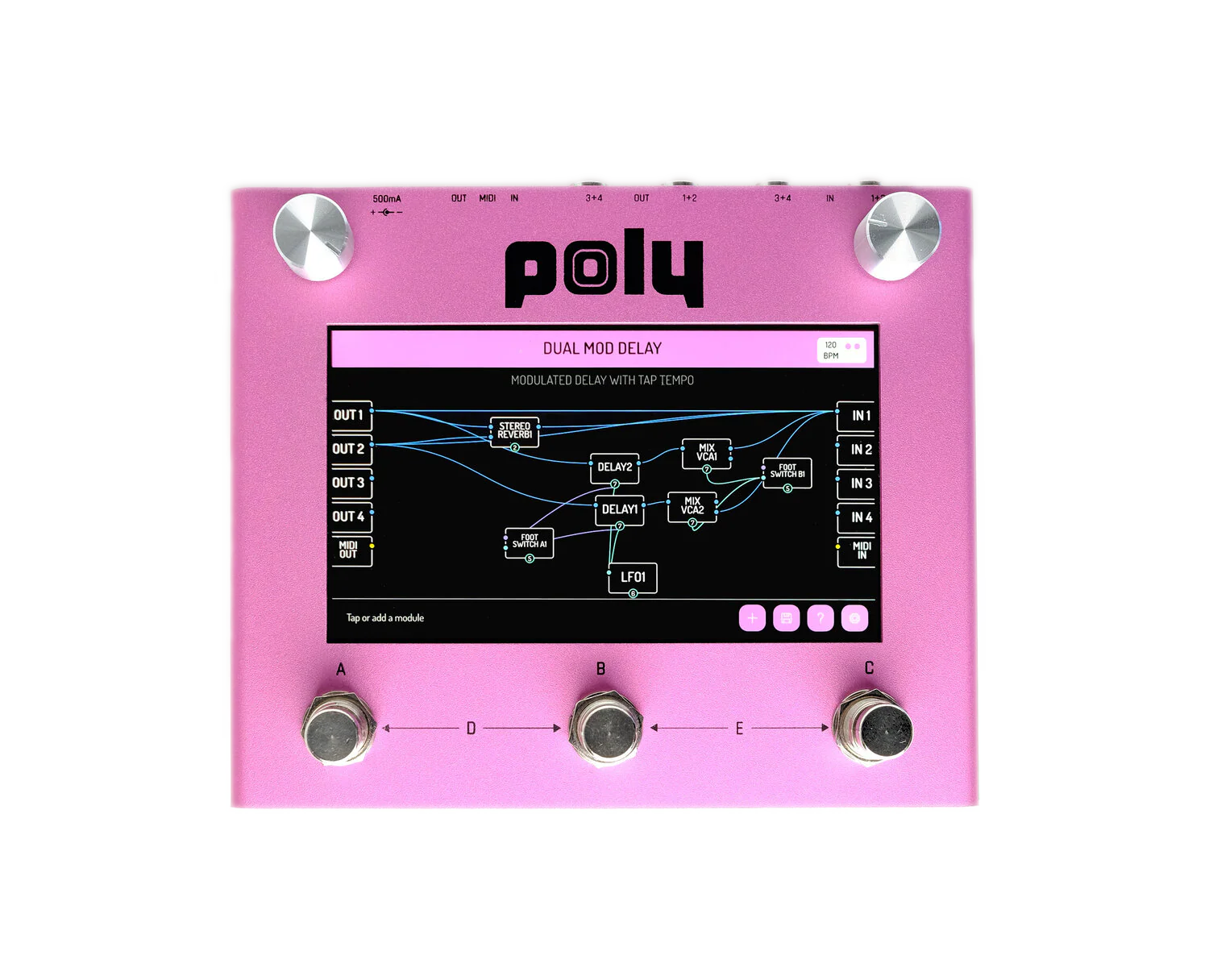 Poly Effects Beebo Visual Multi Modulation and Quad Channel Delay/ Reverb/ Mixer/ Cab Simulator Pink Version