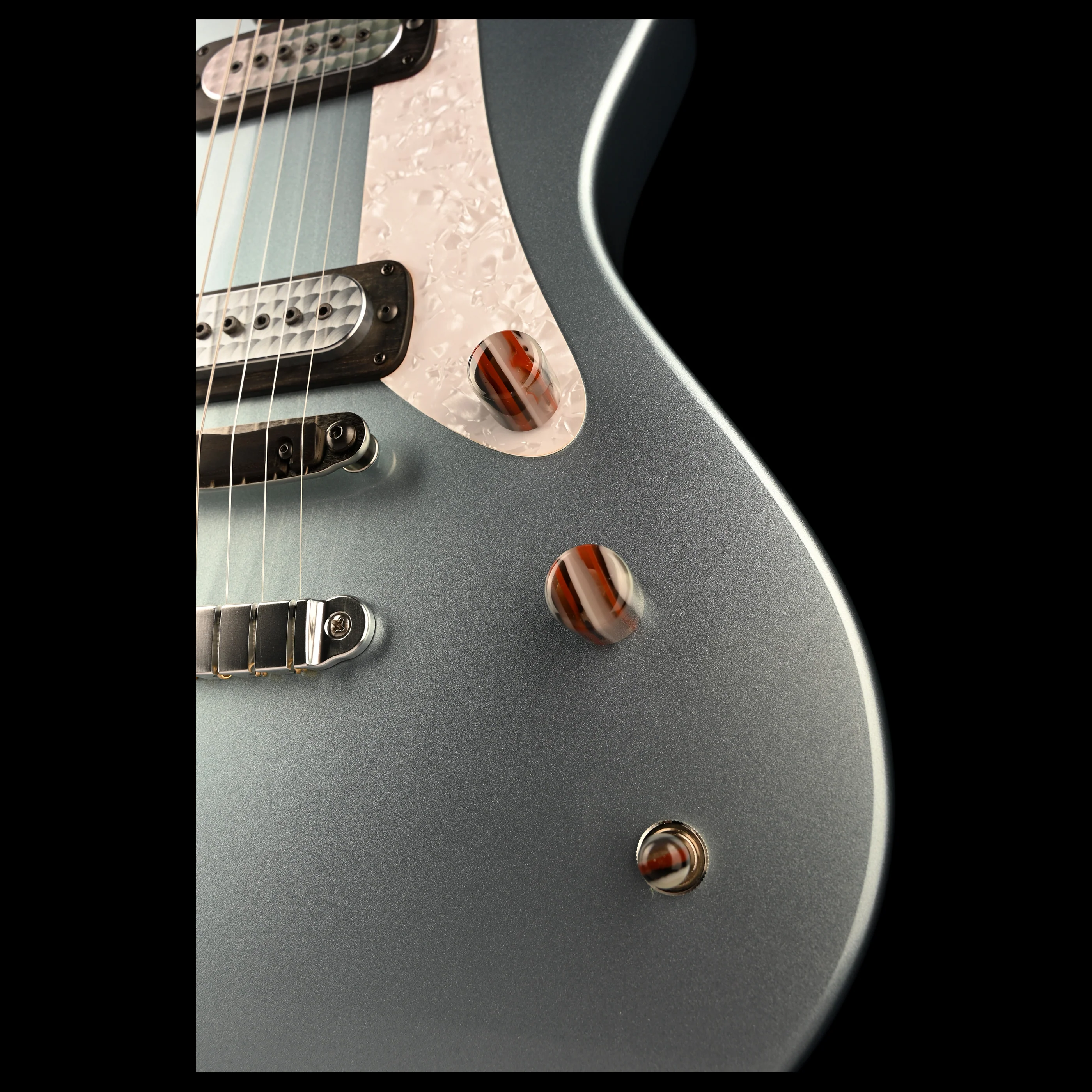 Powers Electric A-Type Hardtail Guitar Silver Blue Metallic with Soft Case - Image 11
