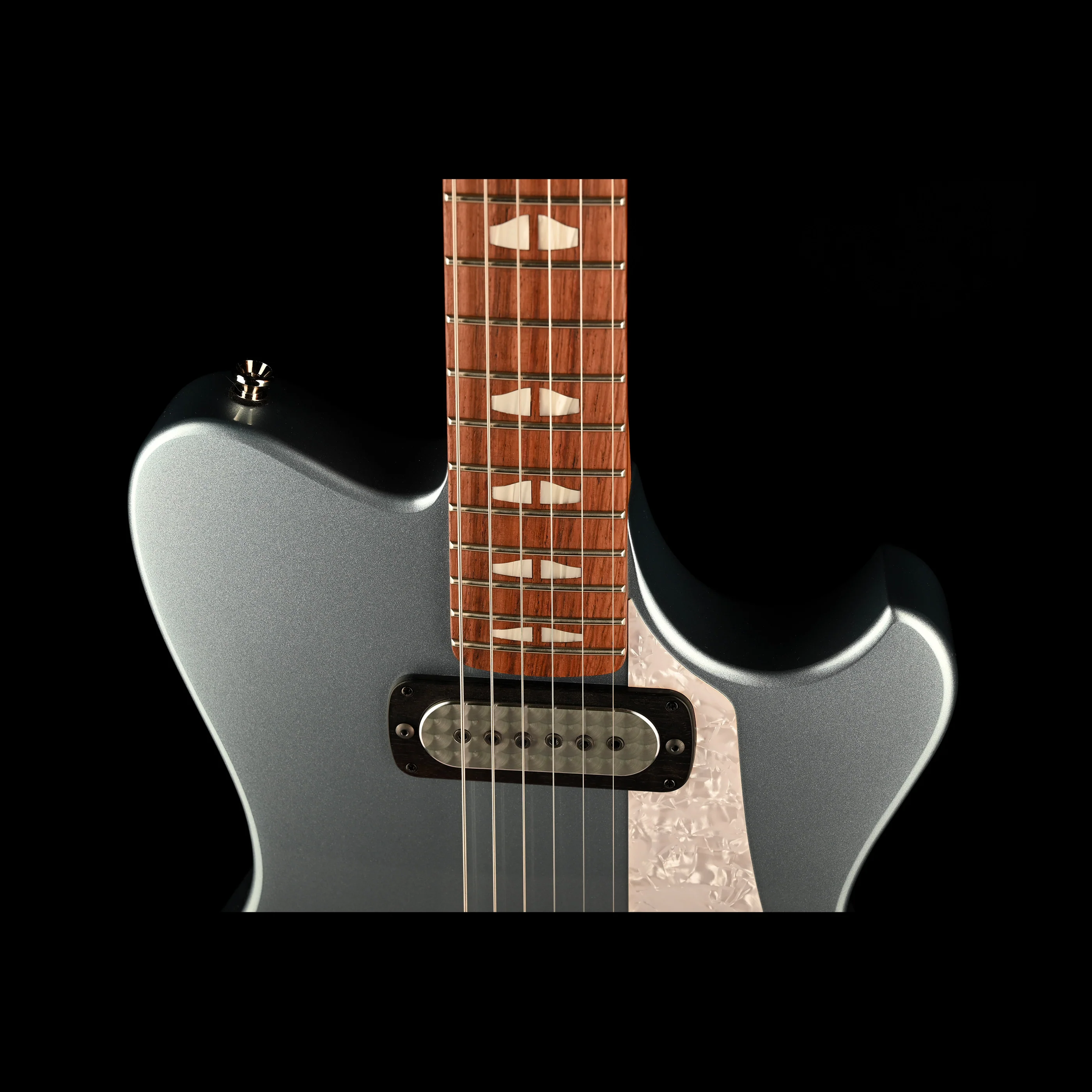 Powers Electric A-Type Hardtail Guitar Silver Blue Metallic with Soft Case - Image 3