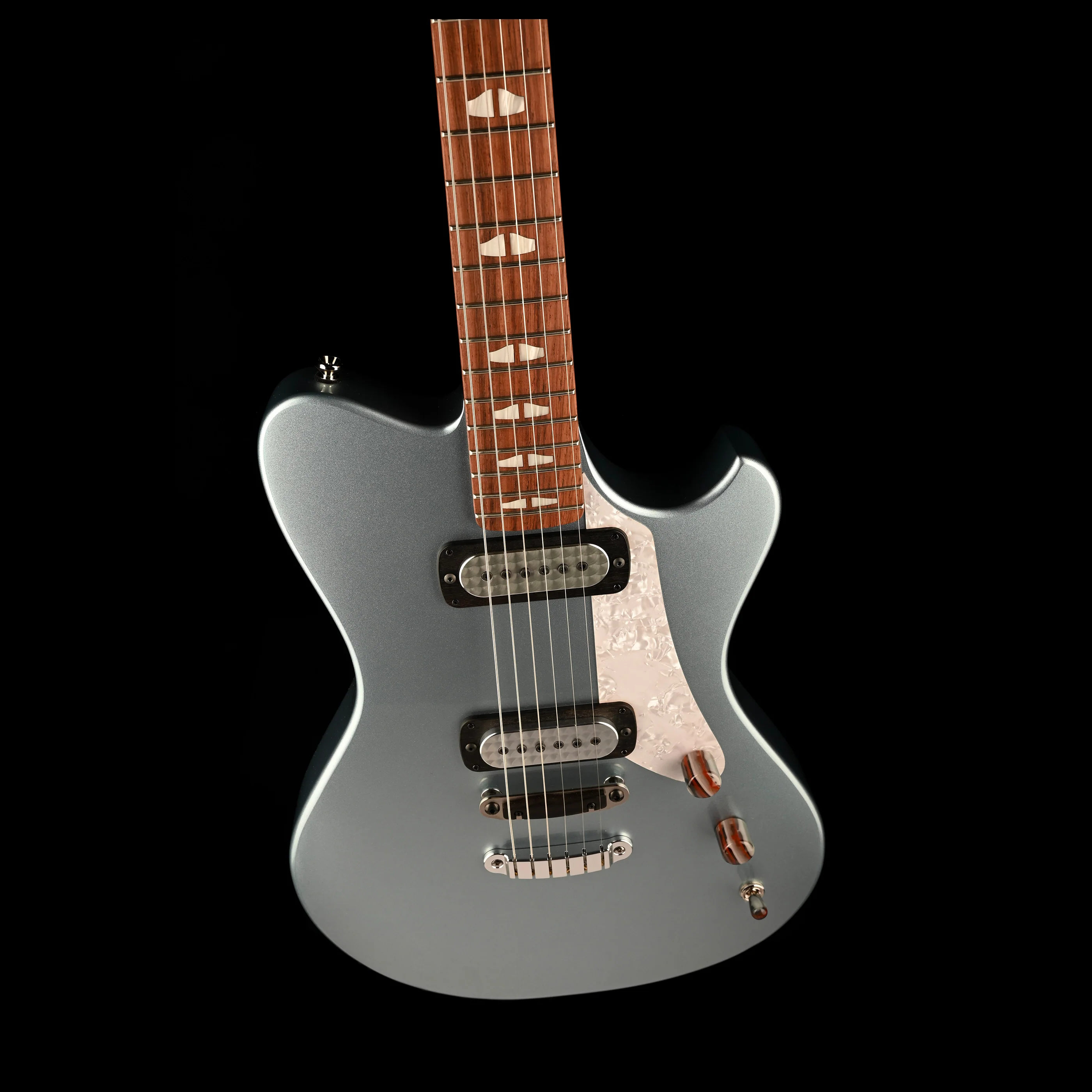 Powers Electric A-Type Hardtail Guitar Silver Blue Metallic with Soft Case - Image 4