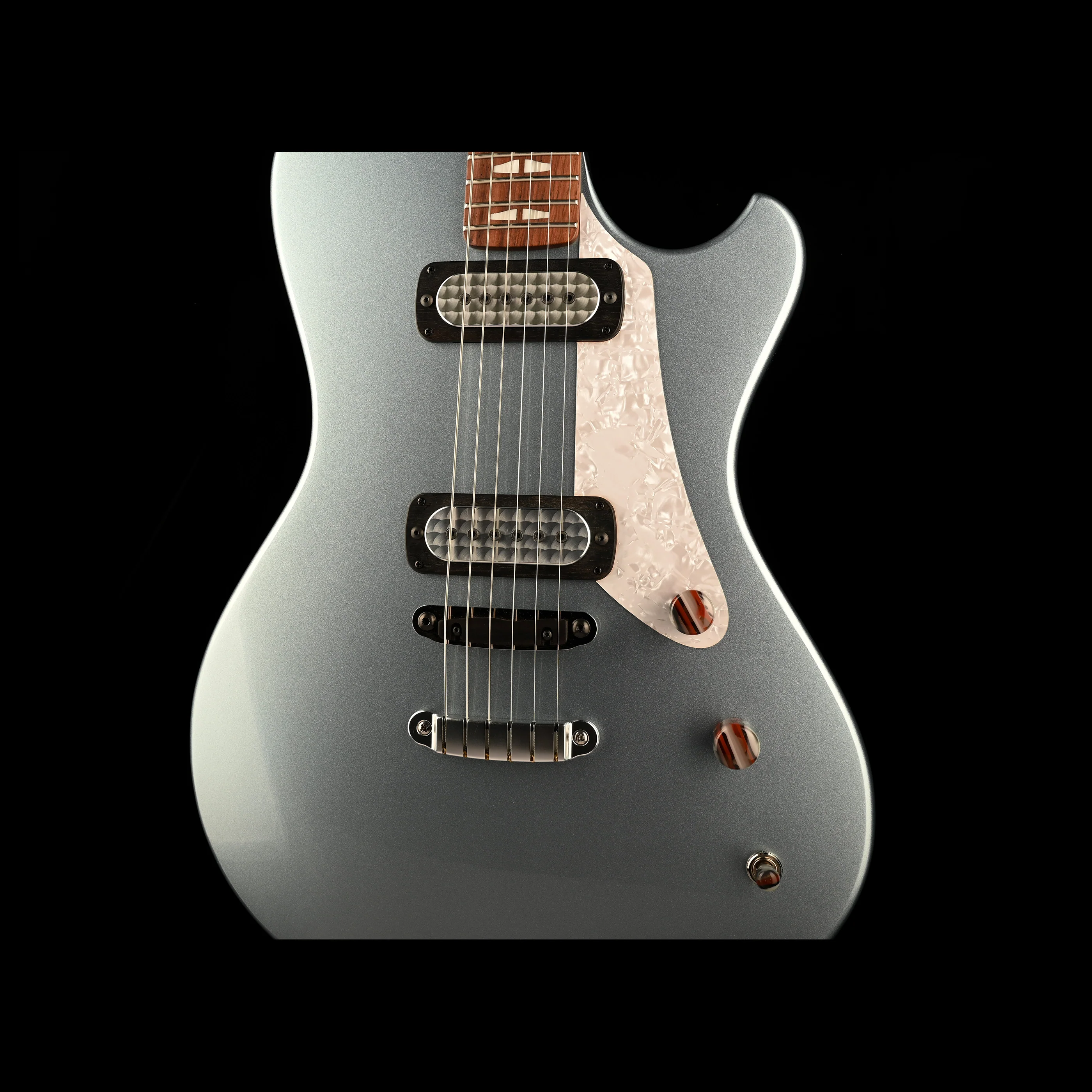 Powers Electric A-Type Hardtail Guitar Silver Blue Metallic with Soft Case - Image 6