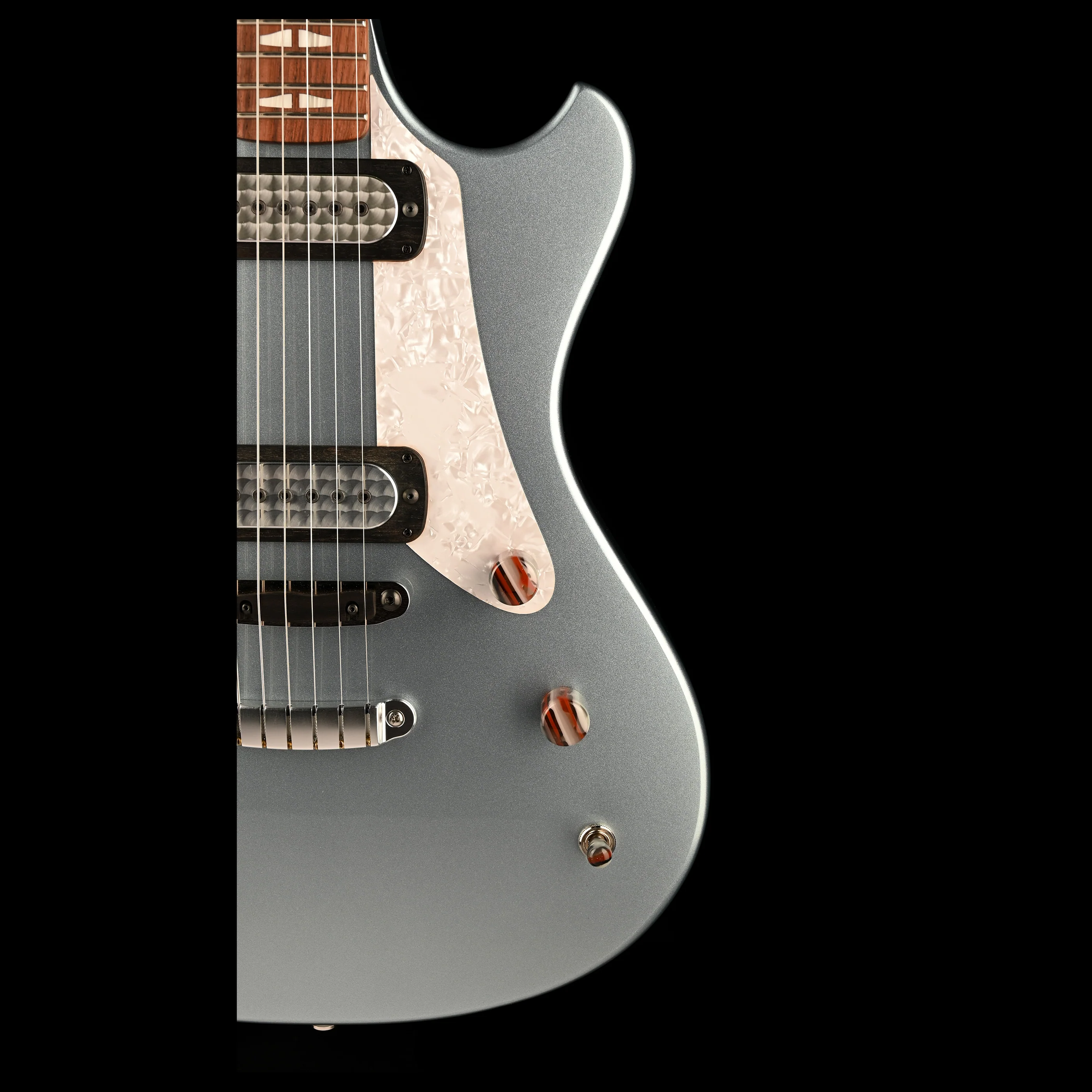Powers Electric A-Type Hardtail Guitar Silver Blue Metallic with Soft Case - Image 7