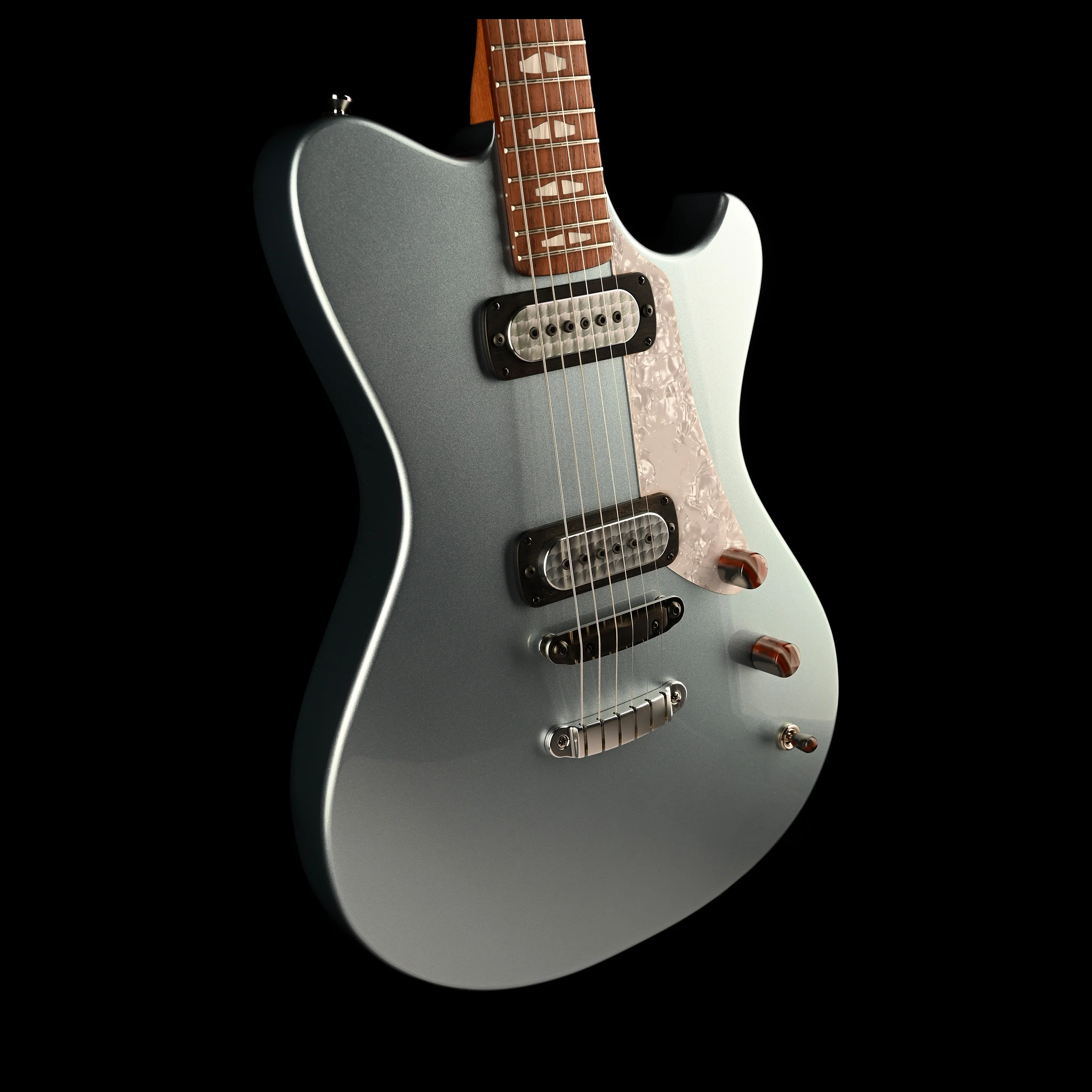 Powers Electric A-Type Hardtail Guitar Silver Blue Metallic with Soft Case - Image 8