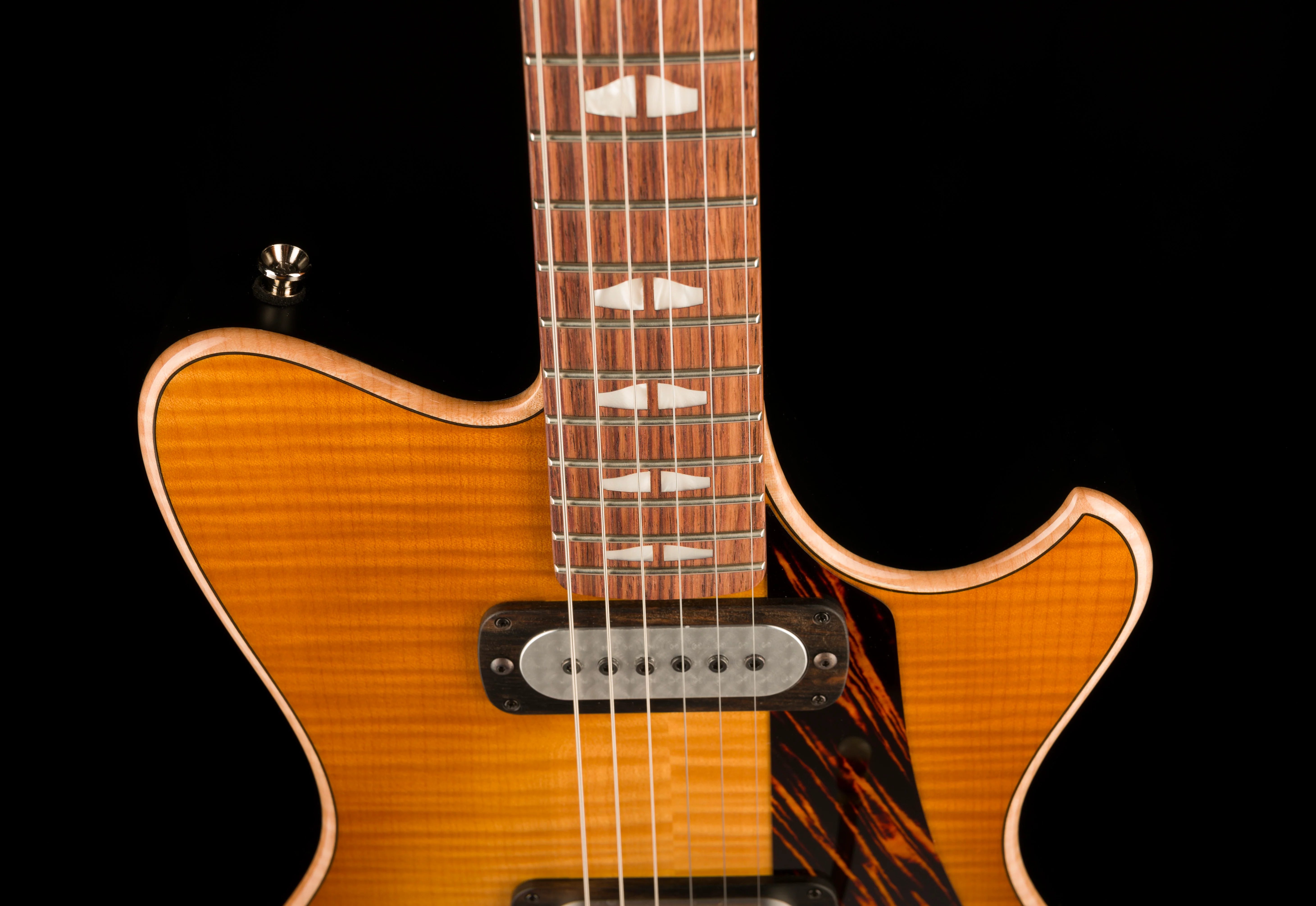 Powers Electric A-Type Select Wild Honey Burst Firestripe Pickguard With Softshell Case - Image 3