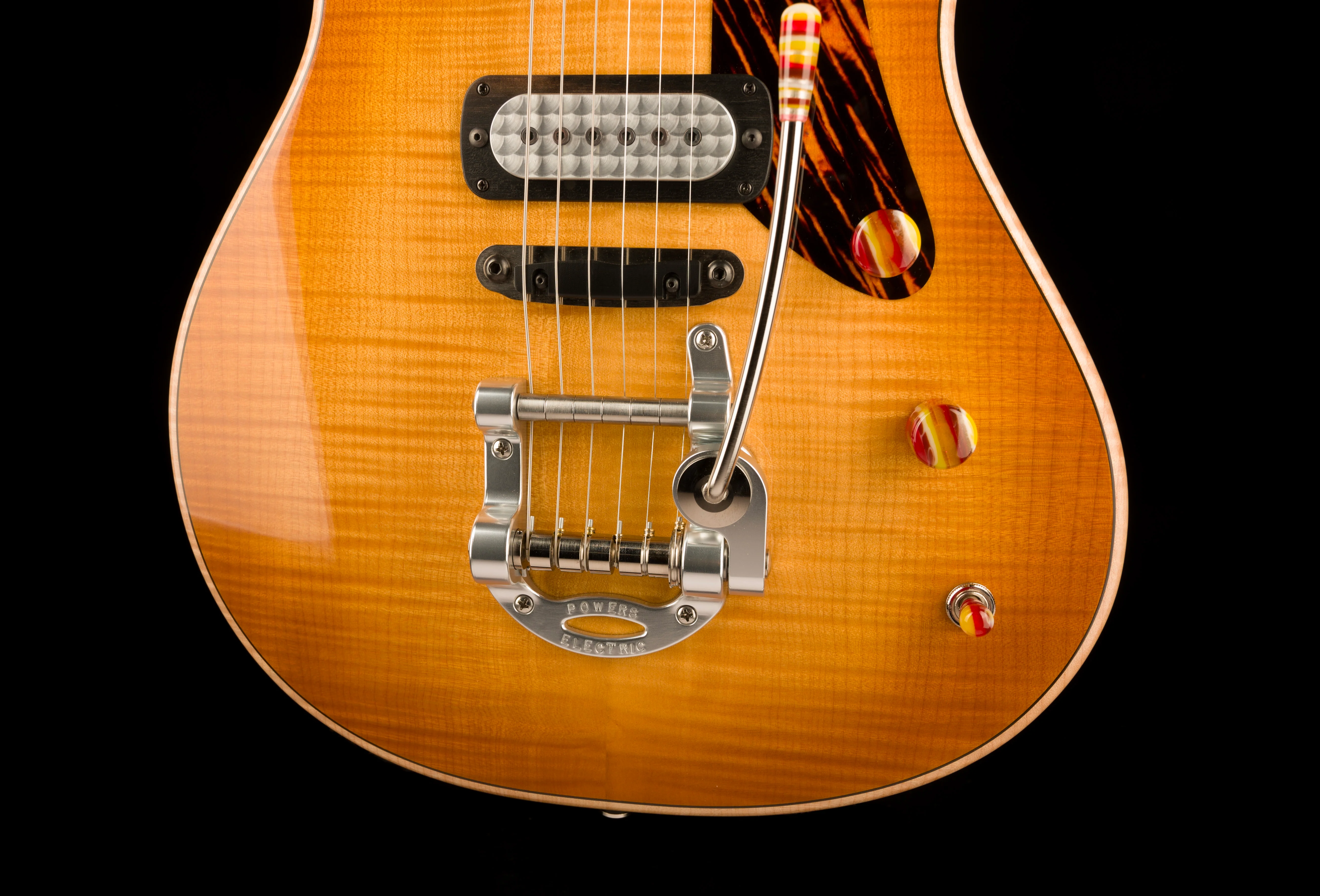 Powers Electric A-Type Select Wild Honey Burst Firestripe Pickguard With Softshell Case - Image 5