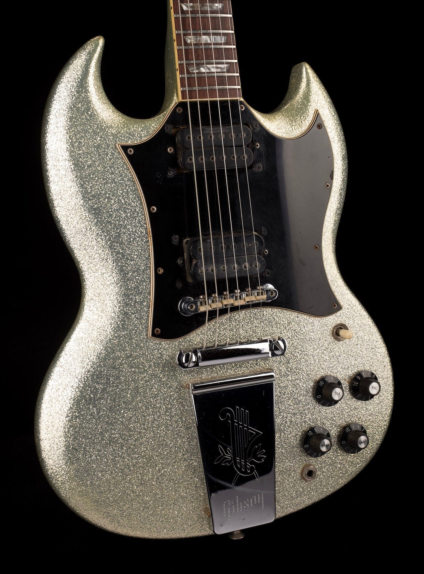 Vintage 1970's Gibson SG Standard Silver Sparkle With Lyre Tailpiece With HSC - Image 10