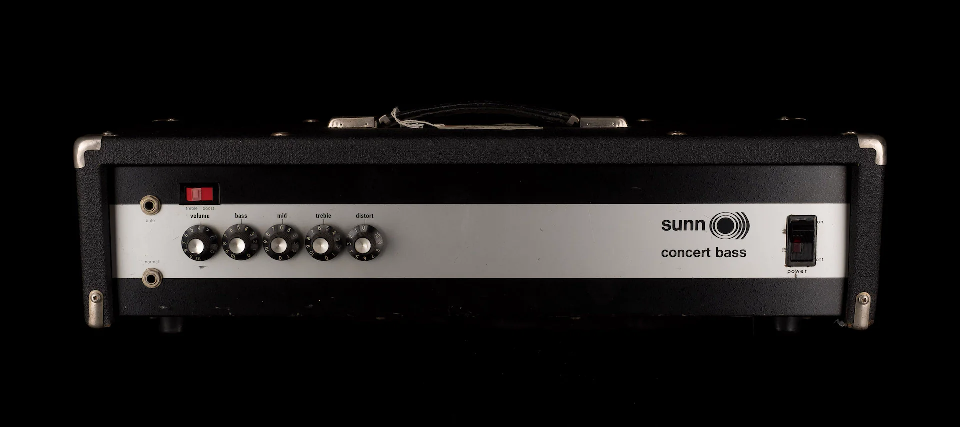 Pre Owned 1970's Sunn Concert 300-Watt  4-Ohm Black Bass Amp Head With Cover - Image 2