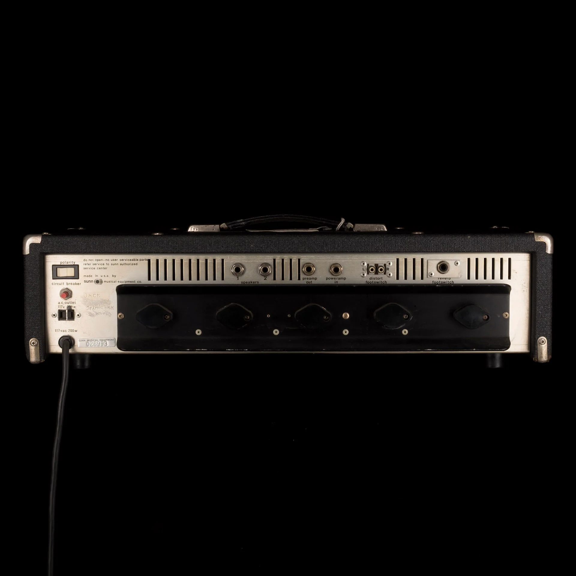 Pre Owned 1970's Sunn Concert 300-Watt  4-Ohm Black Bass Amp Head With Cover - Image 9