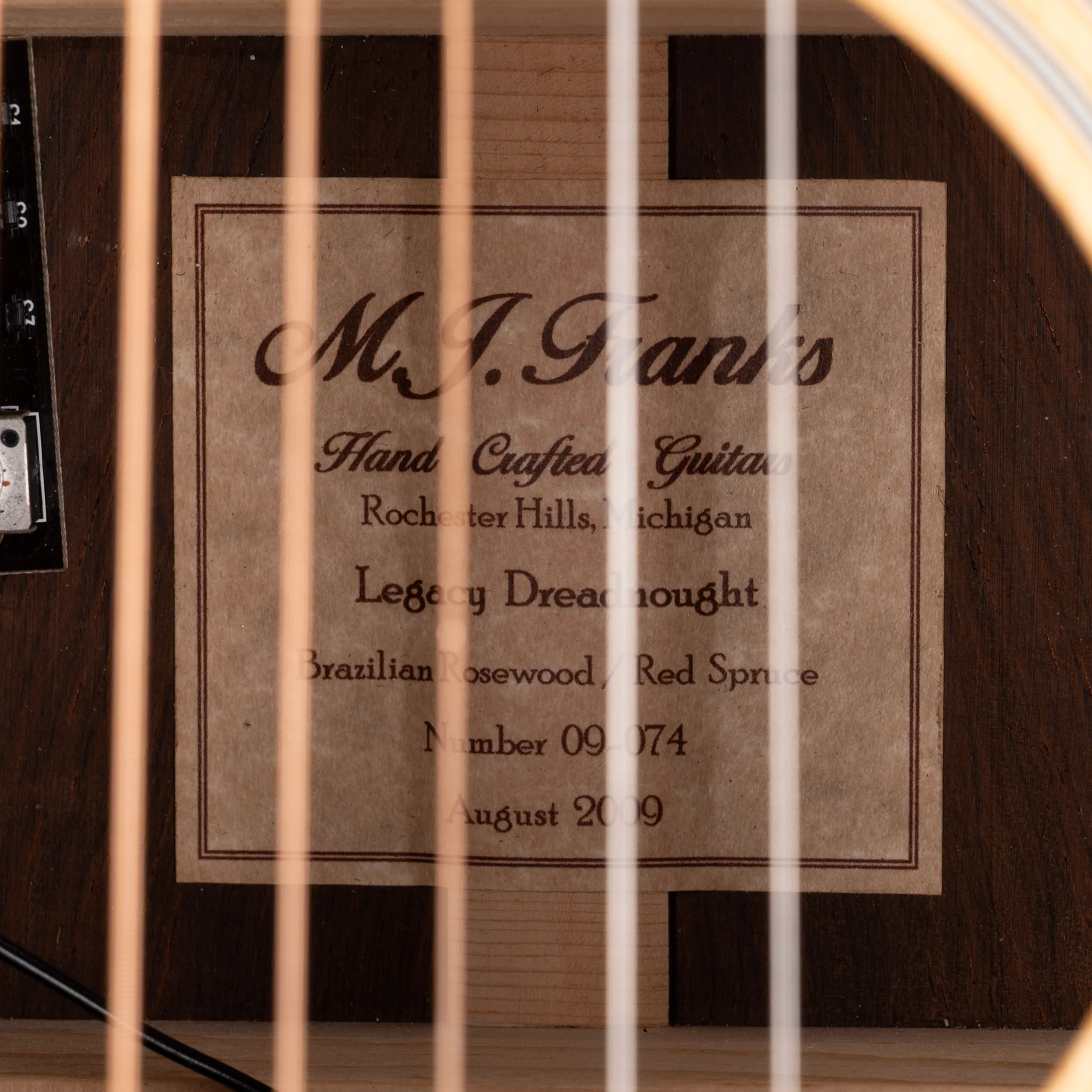 Pre Owned 2009 M.J. Franks Dreadnaught Adirondack-Brazilian Acoustic-Electric Guitar With OHSC - Image 8