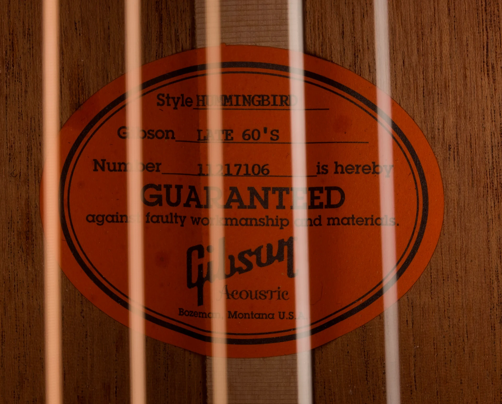 Pre Owned 2017 Gibson Custom Shop Late '60s Hummingbird Heritage Acoustic w OHSC - Image 11