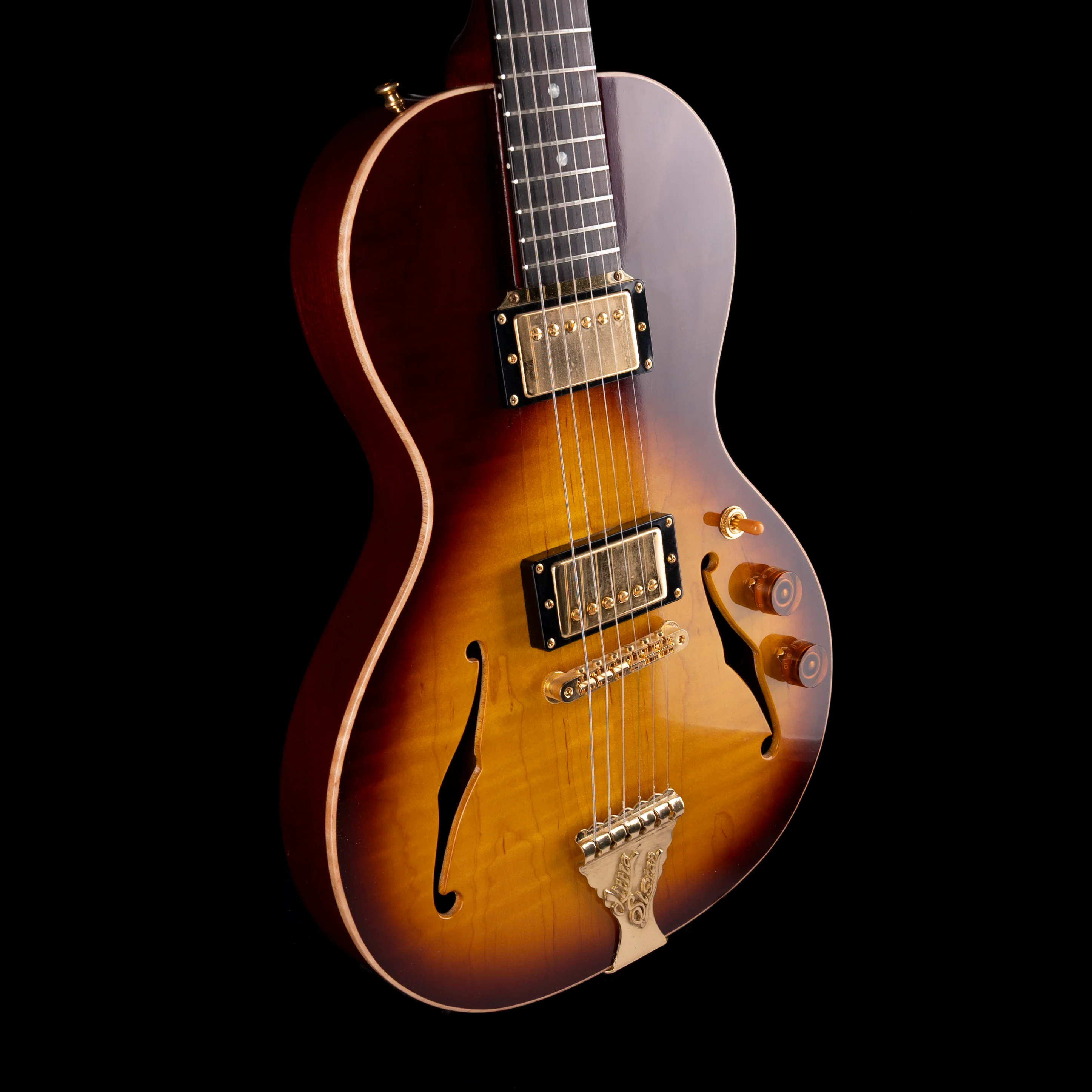 Pre Owned B&G Little Sister Sunburst Semi-Hollow Electric Guitar With OHSC - Image 7