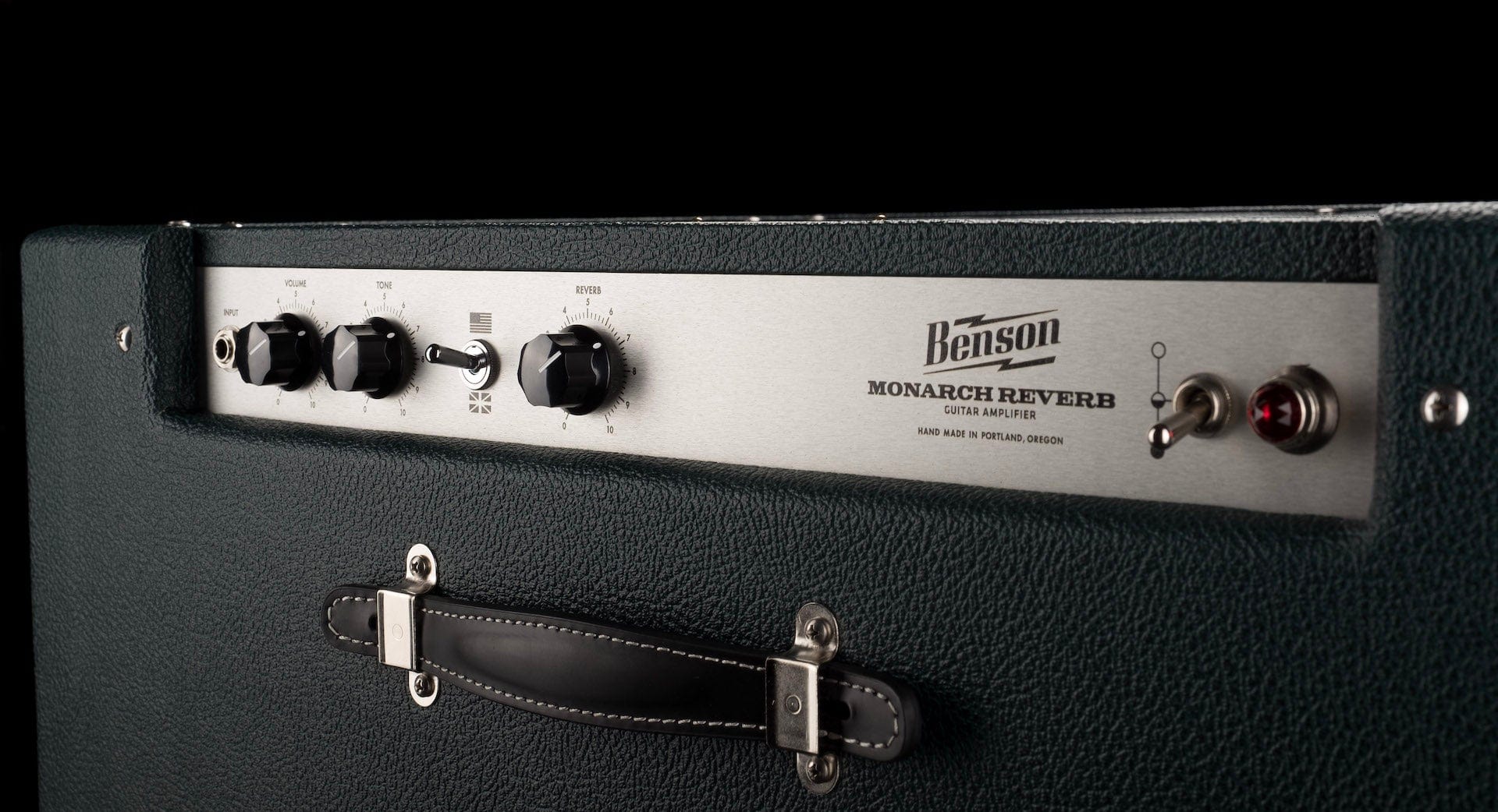 Pre-Owned Benson Monarch Reverb 1x12 Green with Checkered Grill Guitar Amp Combo - Image 7