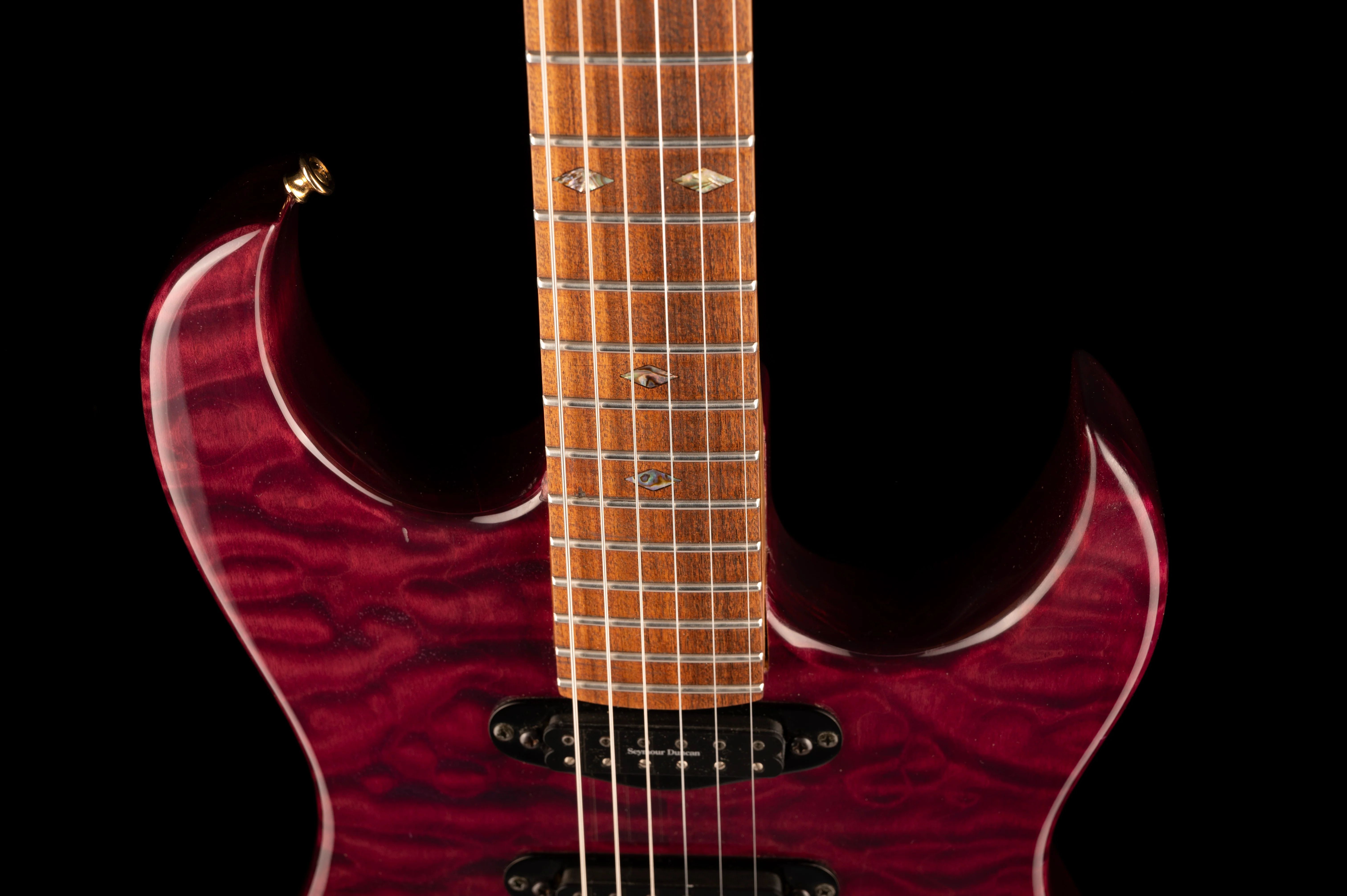 Pre Owned California Jalapeno Dark Transparent Red Electric Guitar With Case - Image 3