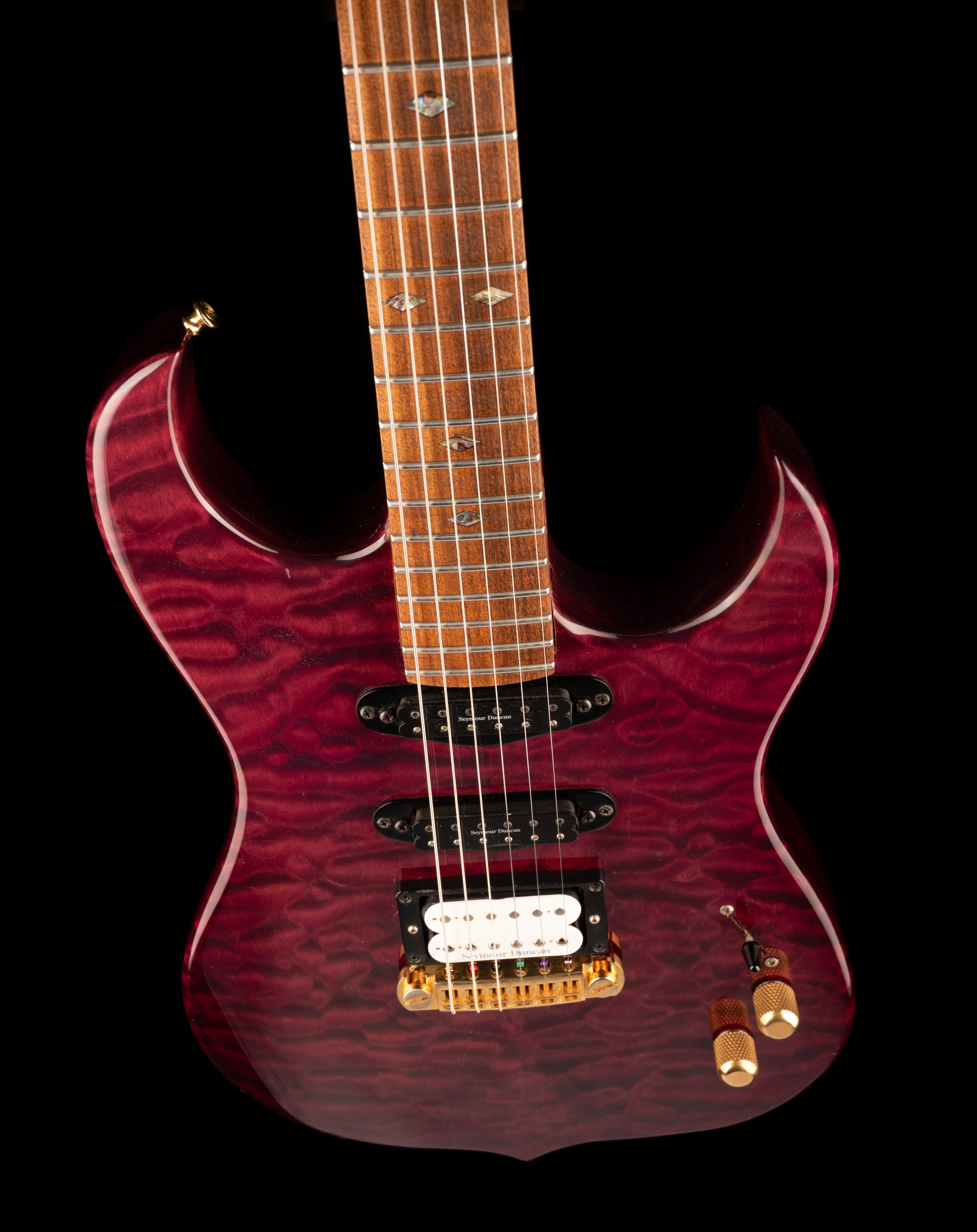 Pre Owned California Jalapeno Dark Transparent Red Electric Guitar With Case - Image 4