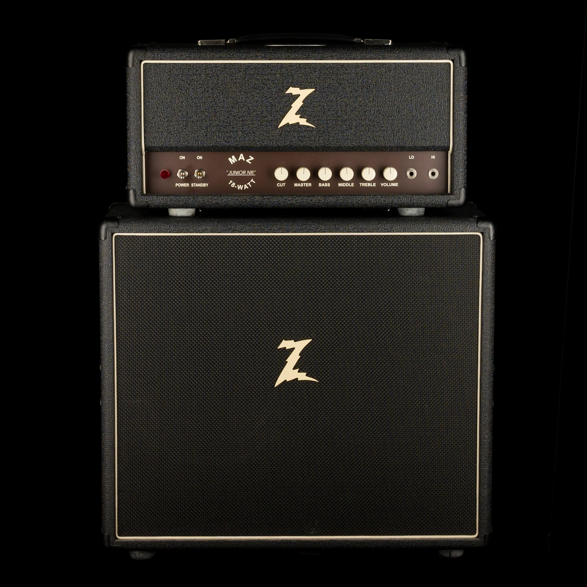 Pre Owned Dr. Z MAZ 18 NR Black Guitar Amp Head With Matching 2x10 Dr. Z Black Guitar Amp Cabinet