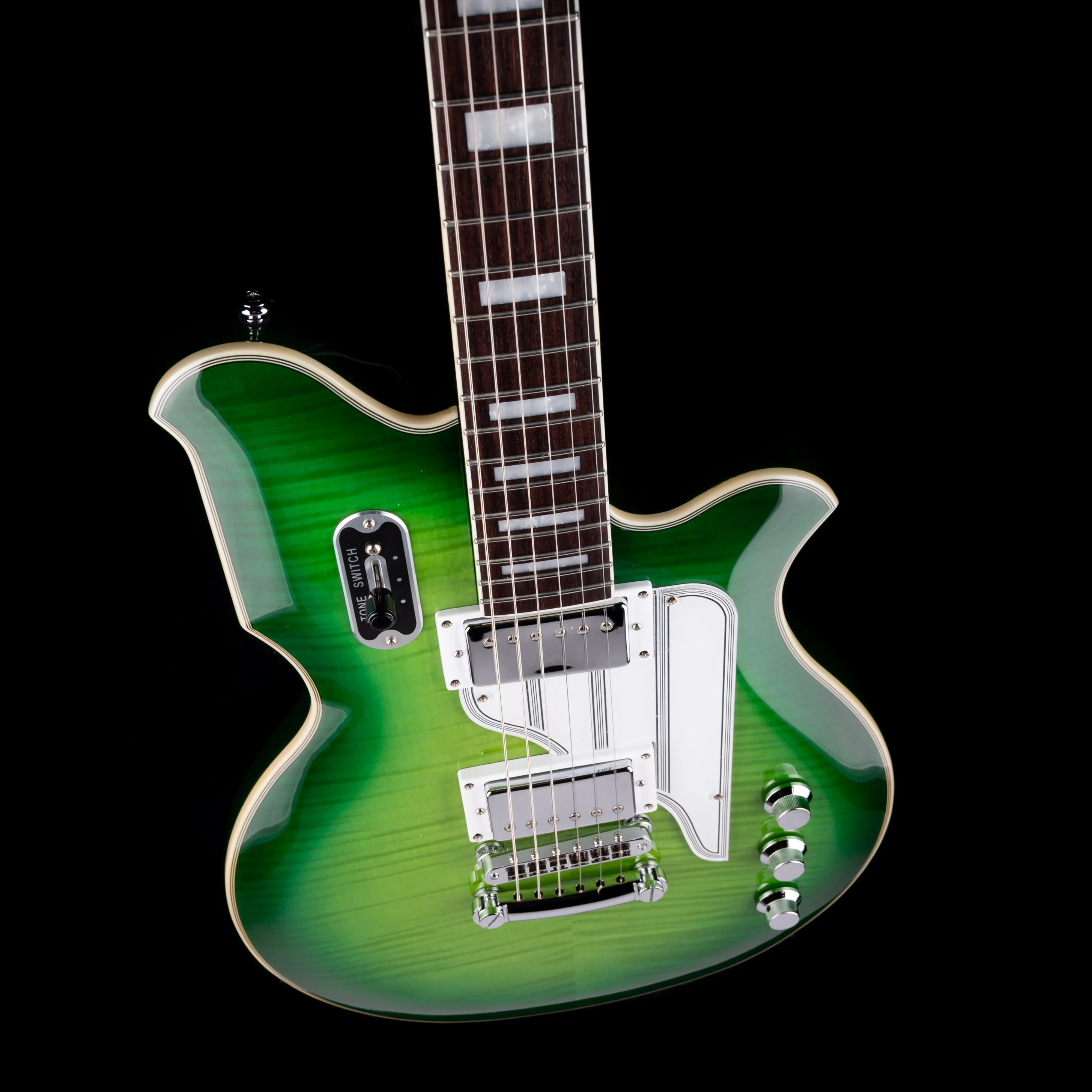 Pre Owned Eastwood Airline MAP Flame Maple Greenburst With Gig Bag - Image 3