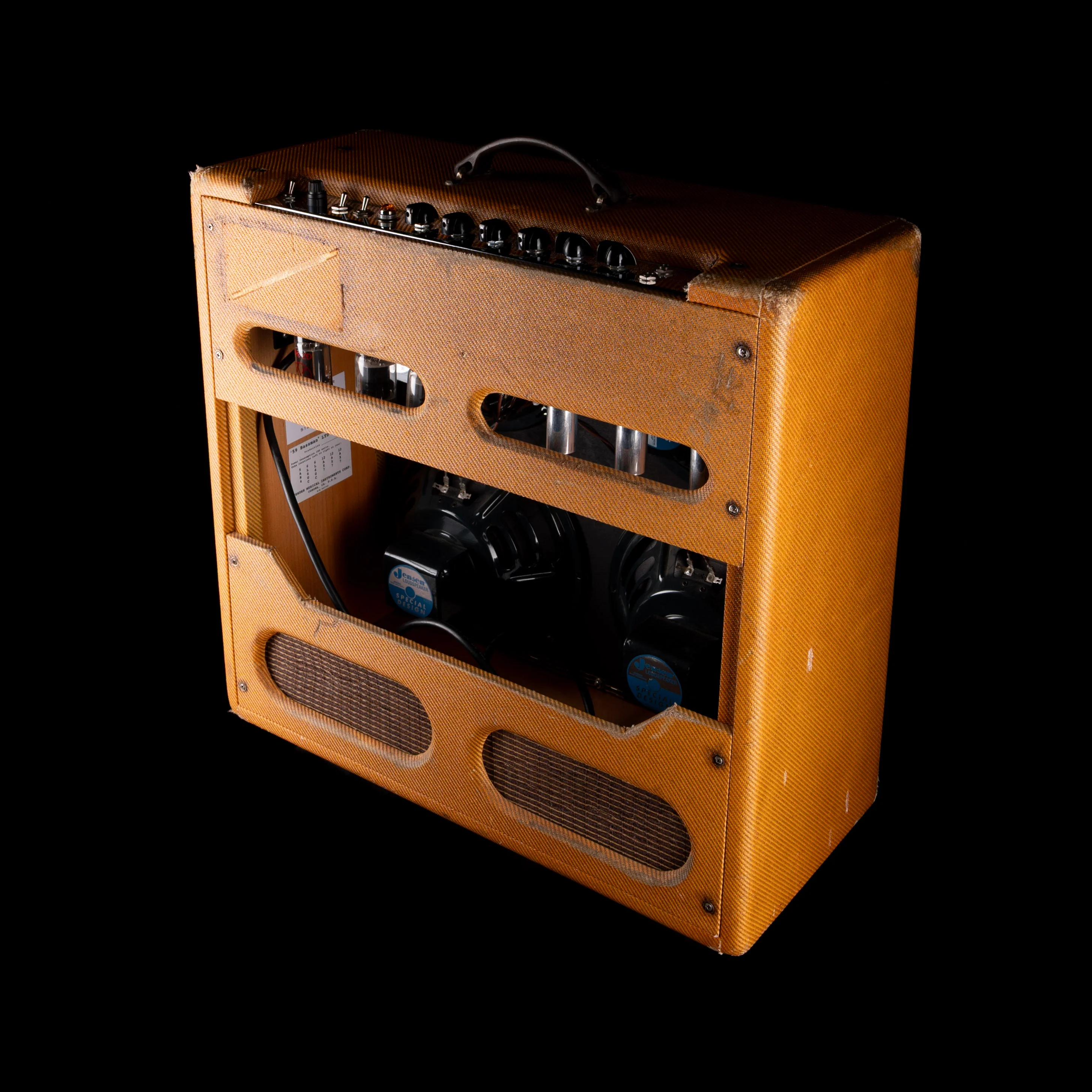 Pre Owned Fender Custom Shop Limited Edition '59 Bassman Relic Lacquered Tweed Modified Tube Guitar Amp Combo with Cover - Image 11