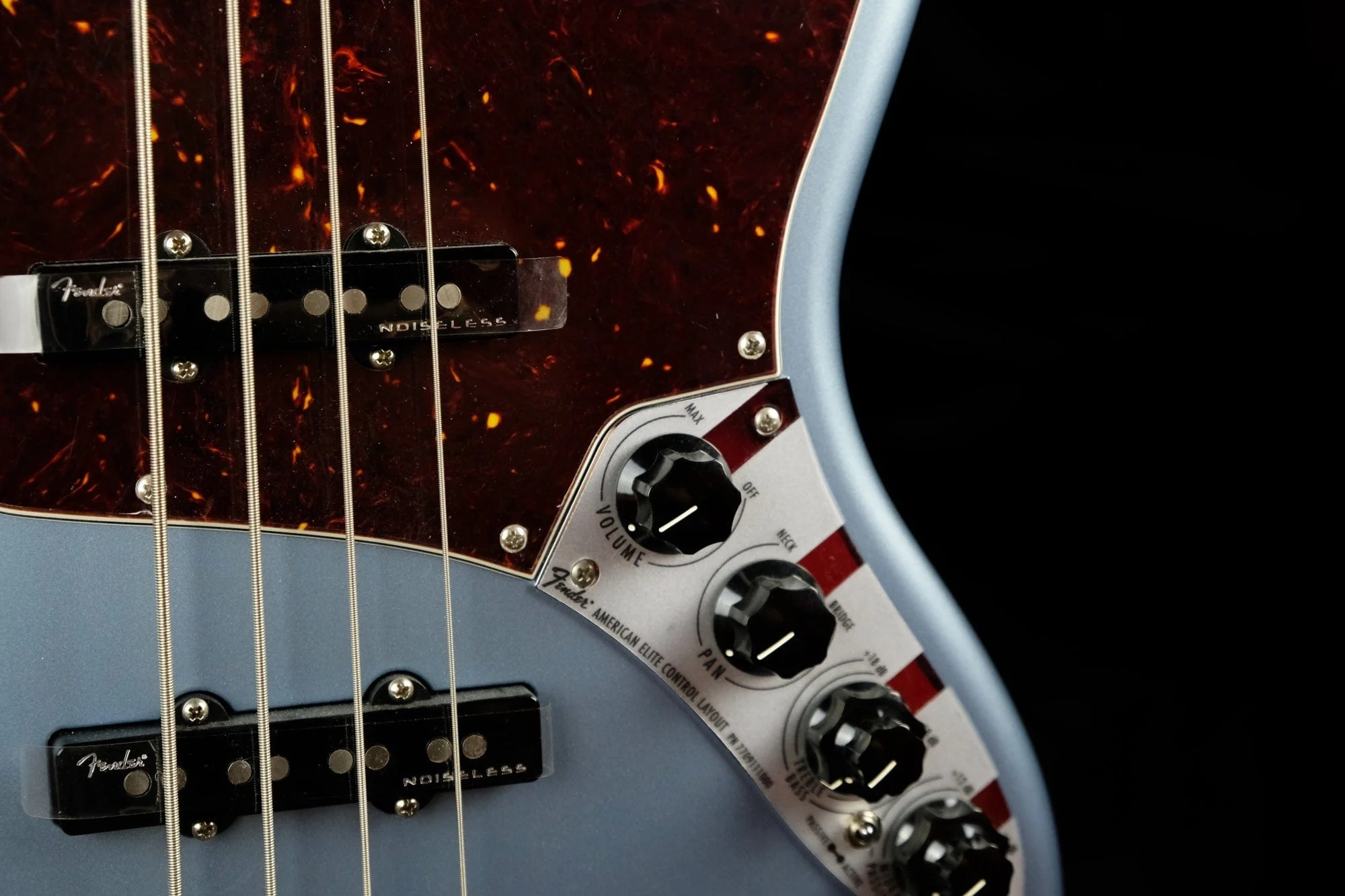 Used Fender American Elite Maple Neck Jazz Bass Satin Ice Blue Metallic OHSC - Image 3