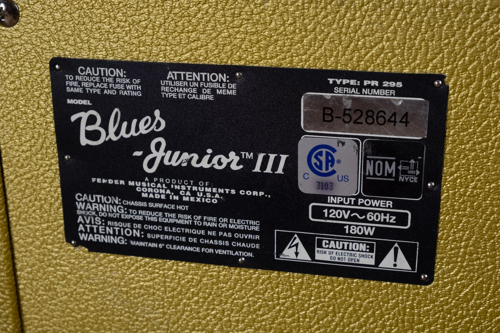 Pre Owned Limited Edition Fender FSR Blues Jr III Gold Rush Tube Guitar Amp Combo - Image 8