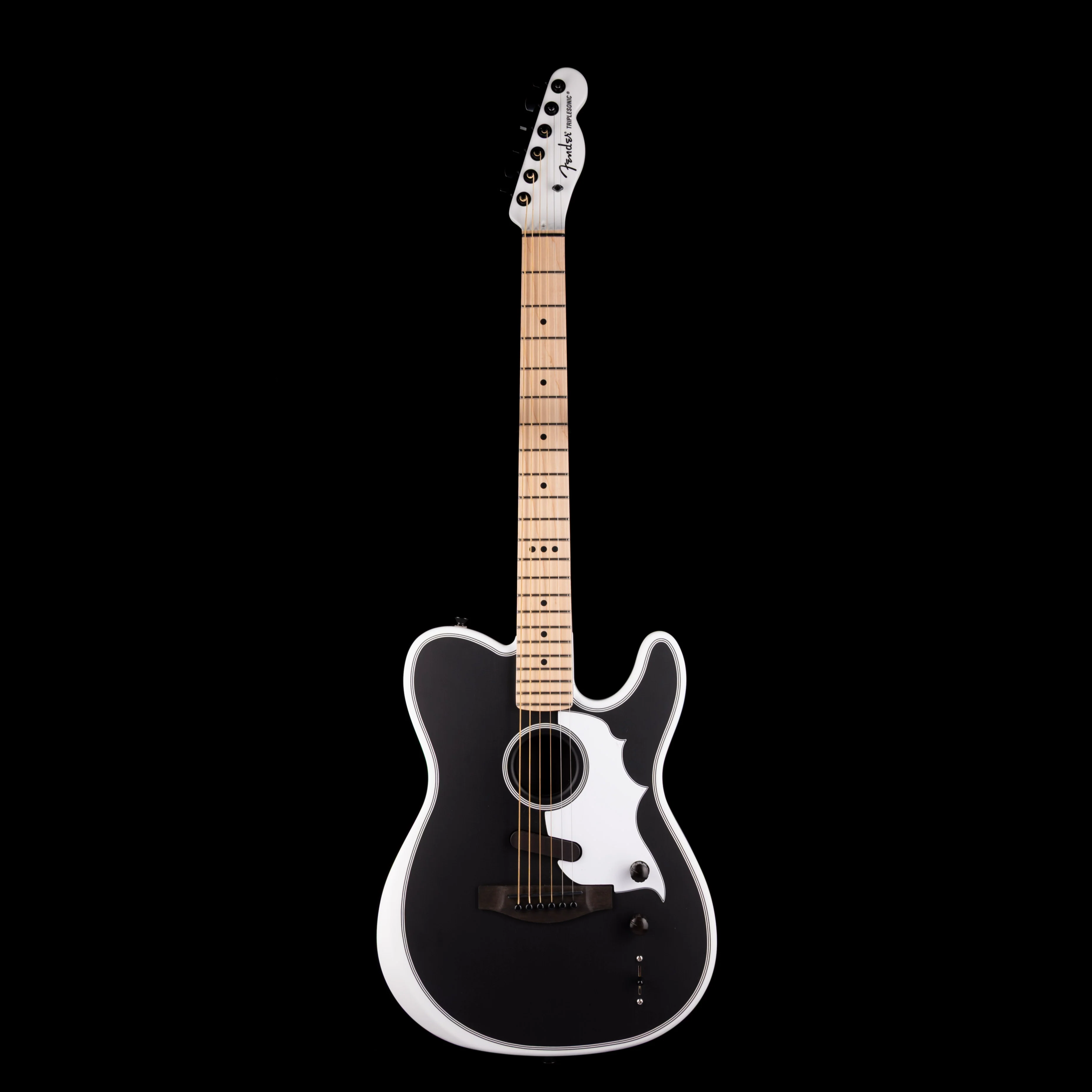 Pre Owned Fender Jack White Triplesonic Acoustasonic Telecaster Satin Arctic White with Black Top With OHSC - Image 2