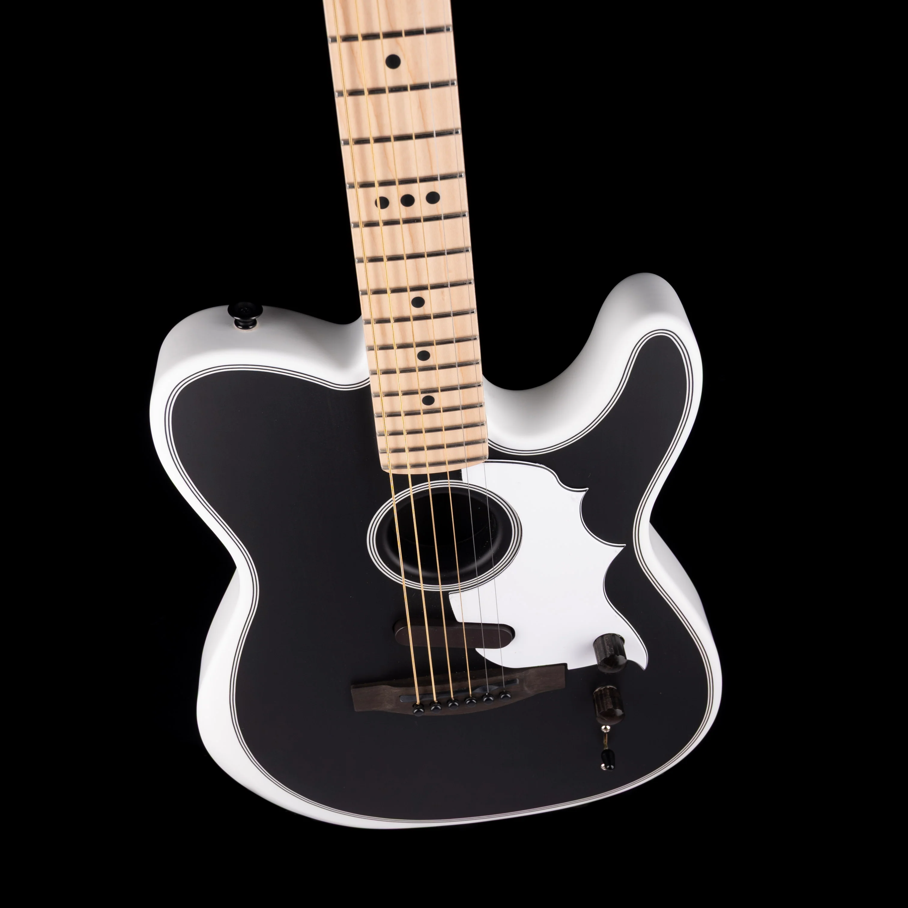 Pre Owned Fender Jack White Triplesonic Acoustasonic Telecaster Satin Arctic White with Black Top With OHSC - Image 3