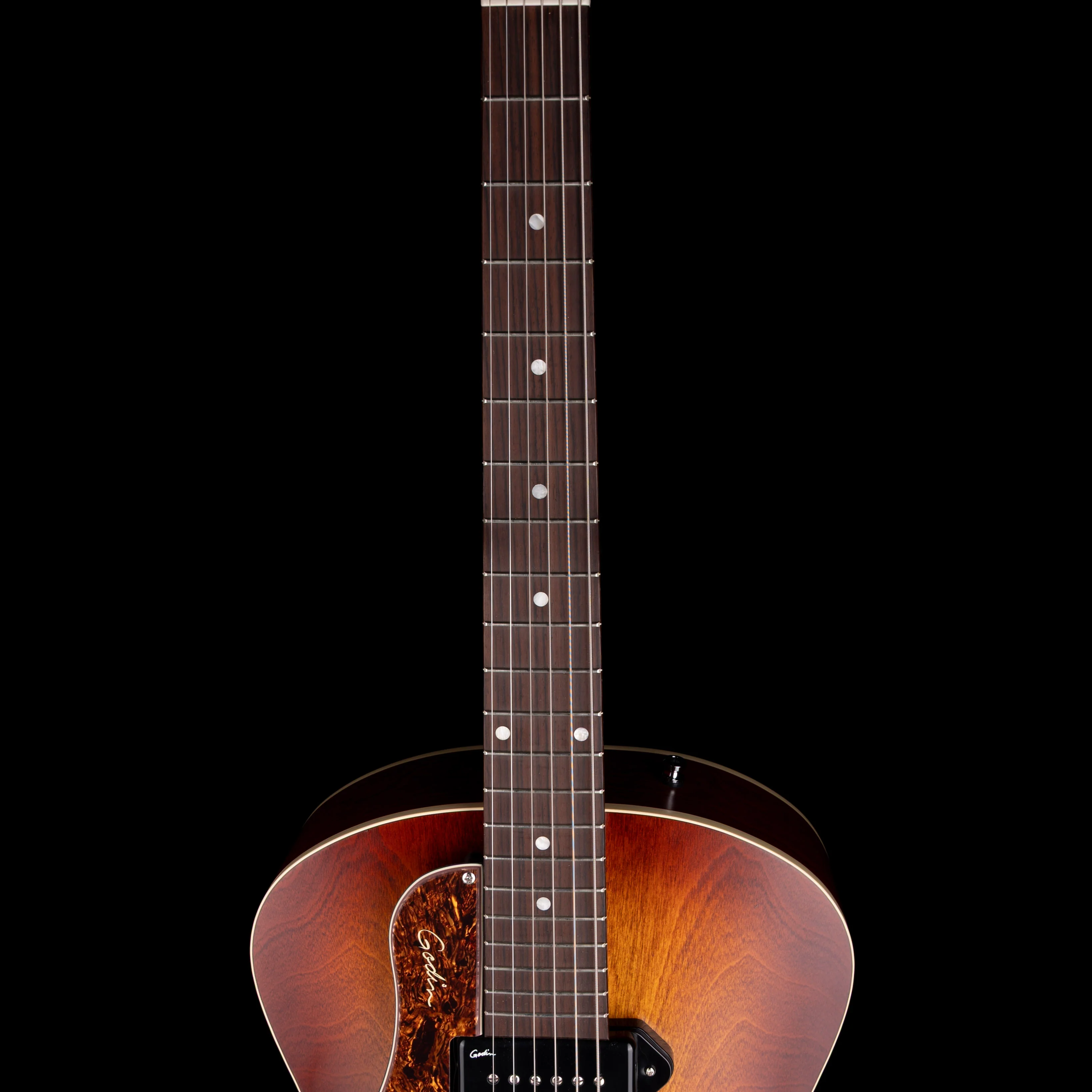 Pre Owned Godin 5th Avenue Kingpin P90 Cognac Burst Archtop Hollow-Body Left-Handed With OSSC - Image 7