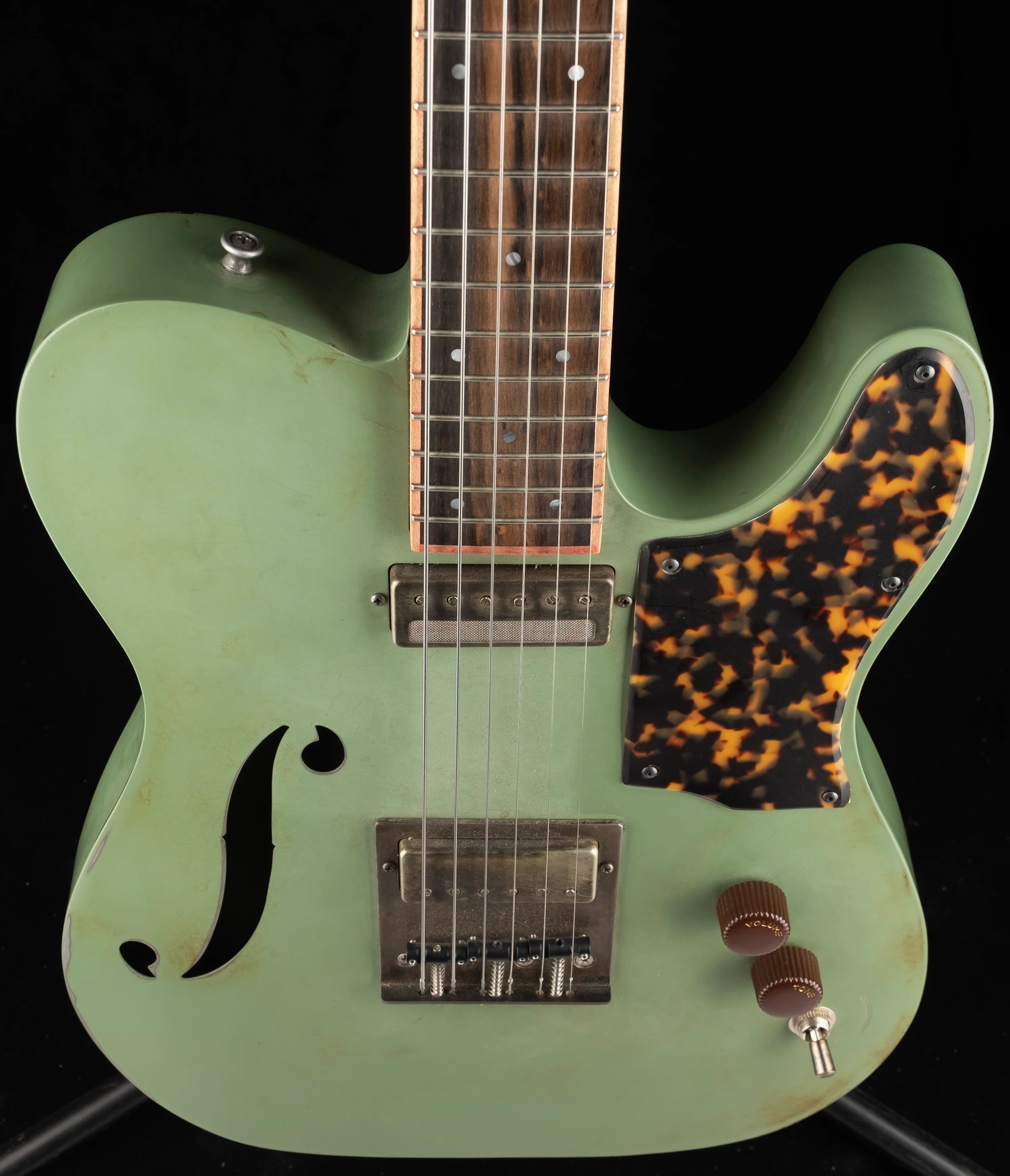 Pre Owned Mule Resophonic Guitars Mulecaster Green With HSC - Image 4