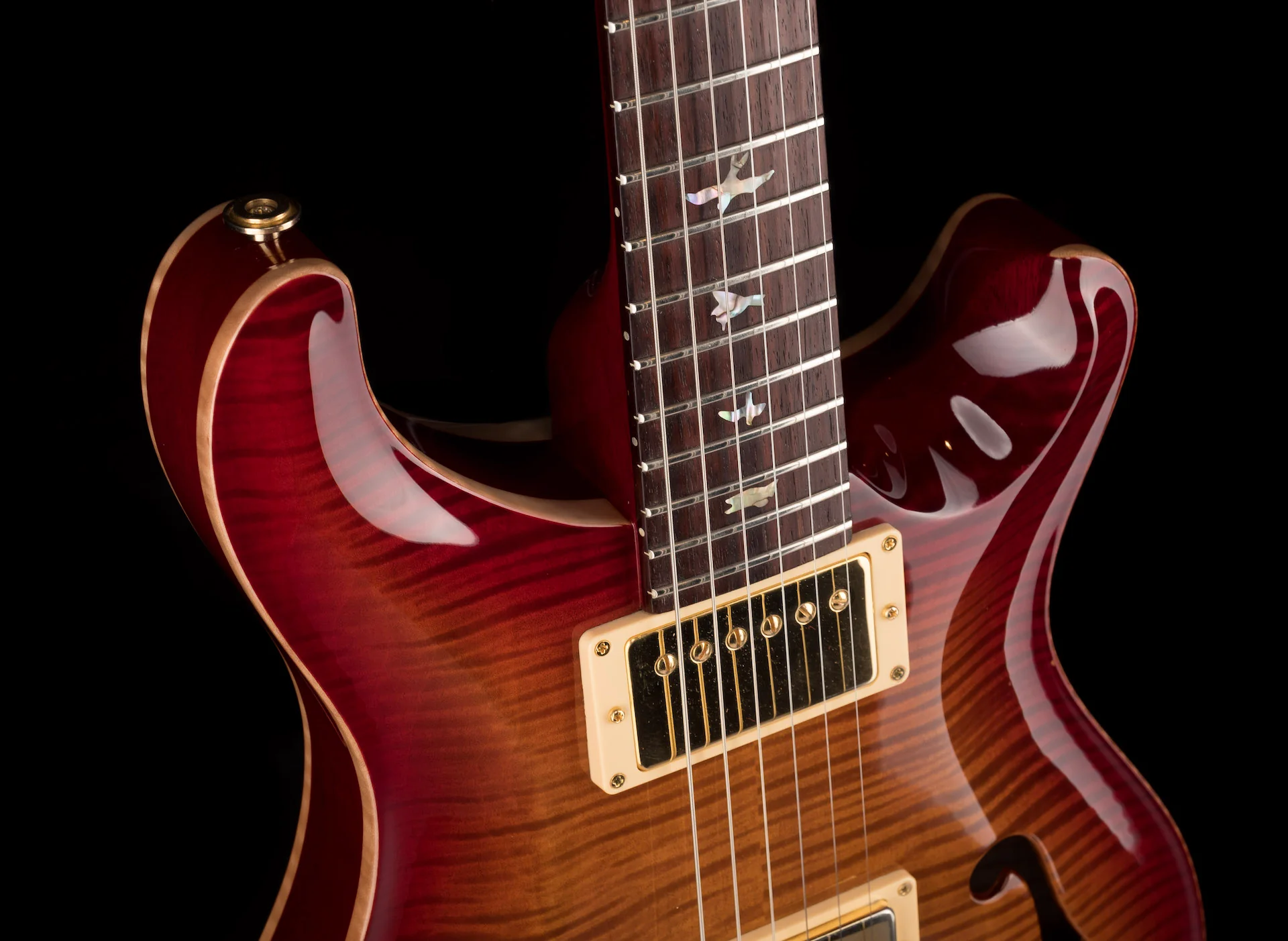 Pre Owned PRS Core McCarty Hollowbody II Piezo 10 Top Dark Cherry Sunburst Electric Guitar With Case - Image 11