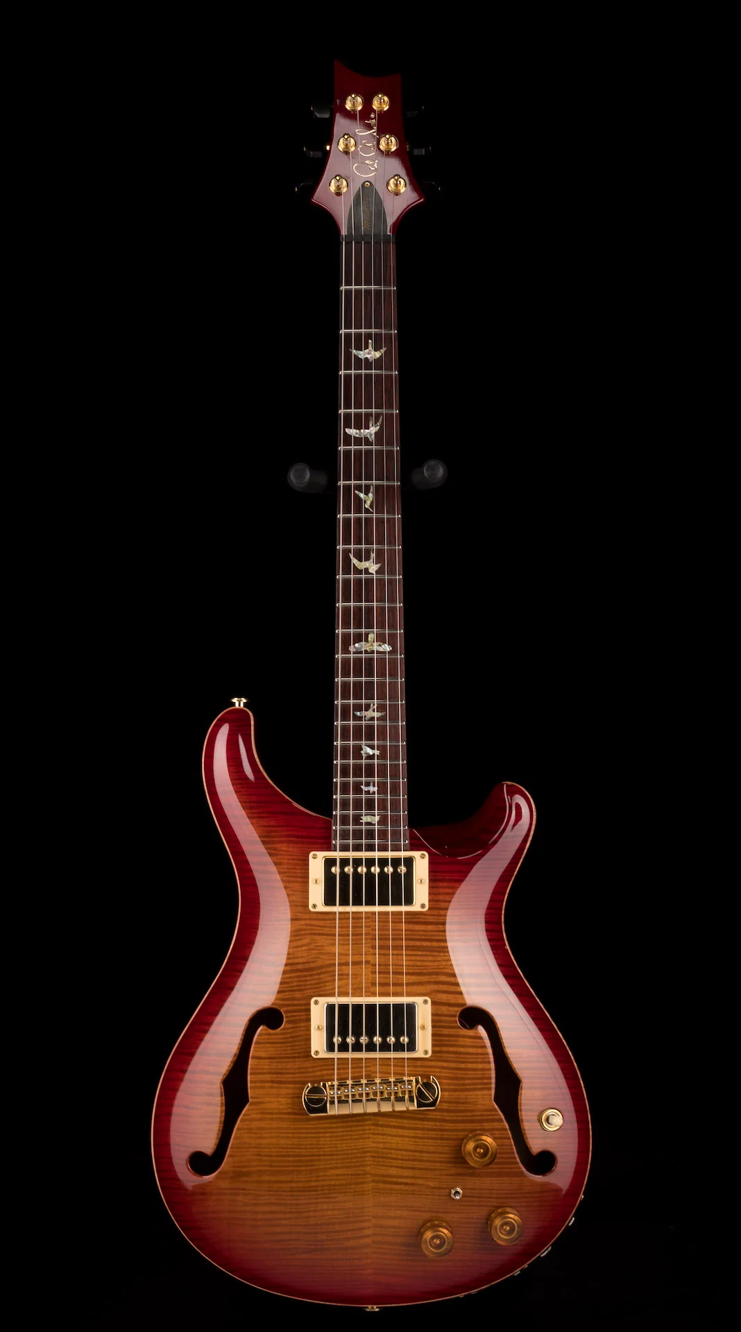 Pre Owned PRS Core McCarty Hollowbody II Piezo 10 Top Dark Cherry Sunburst Electric Guitar With Case - Image 2