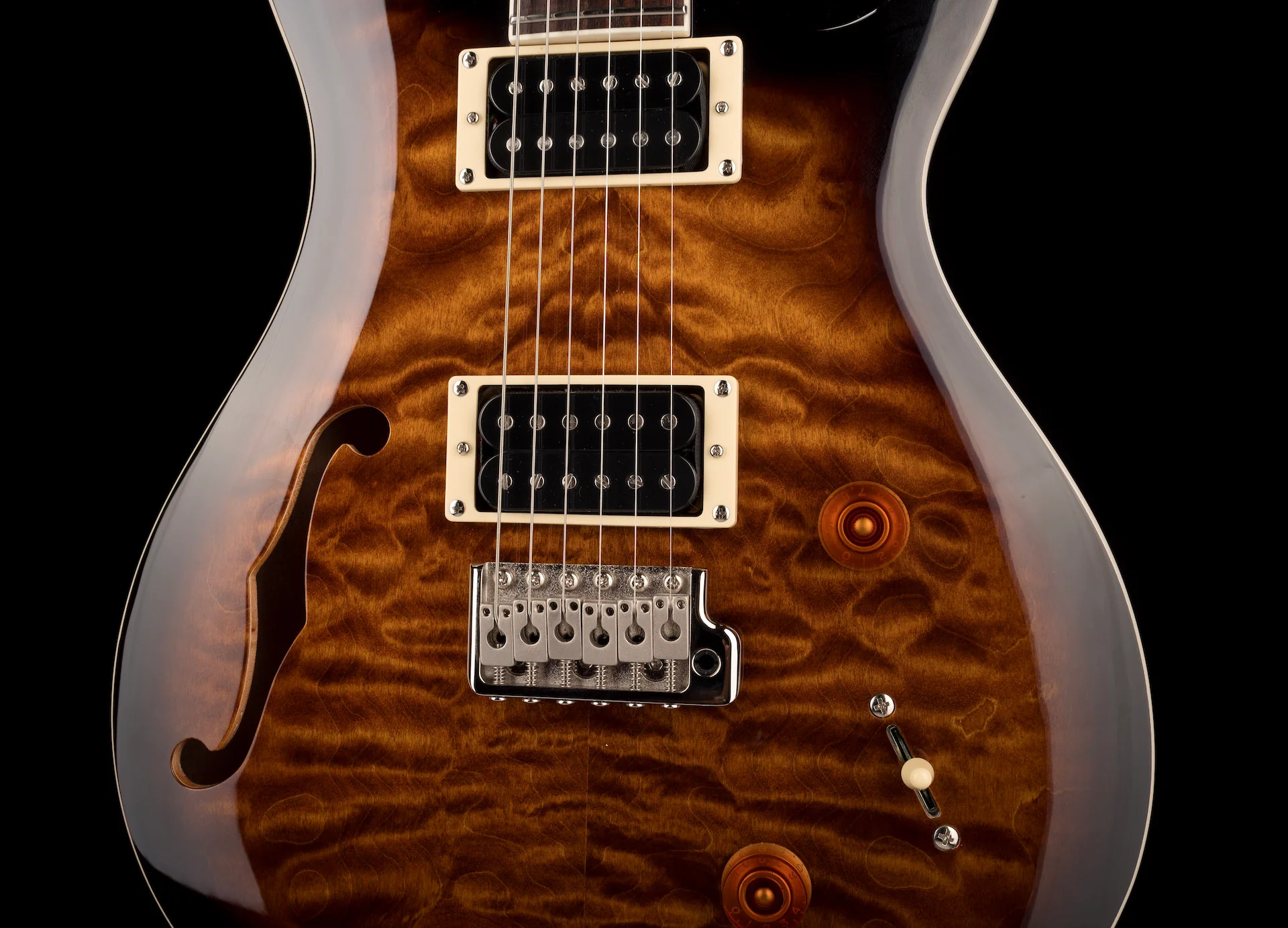 Pre Owned PRS SE Custom 22 Semi-Hollowbody Quilt Top Limited Black Gold Sunburst With Gig Bag - Image 6