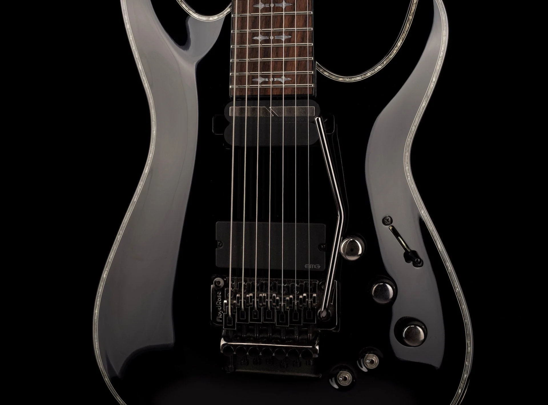 Pre Owned Schecter Hellraiser C-7 FR-S 7-string Black Electric Guitar With Bag - Image 6